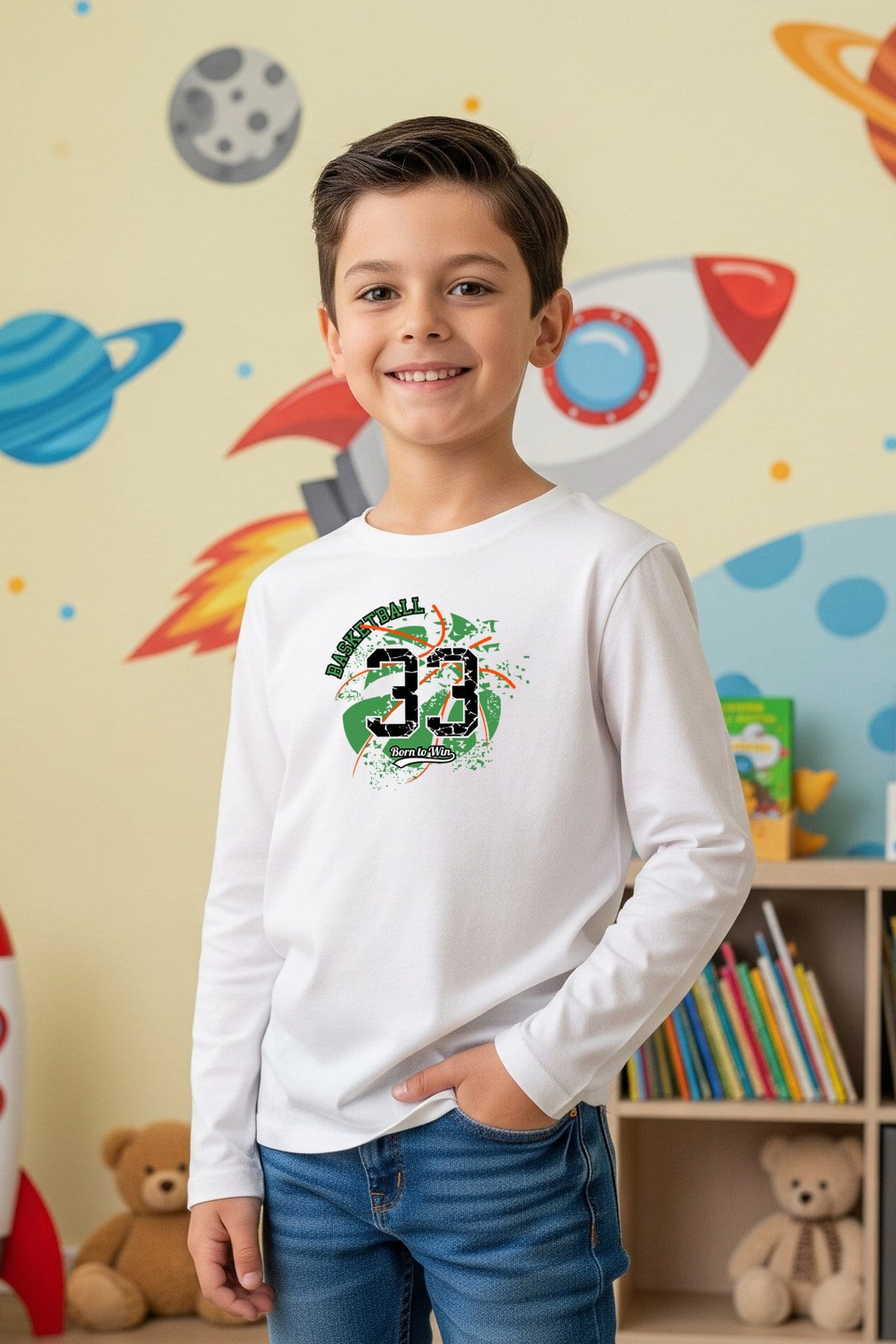 SIFIR YAKA BASKETBALL BASKILI ERKEK ÇOCUK SWEATSHİRT