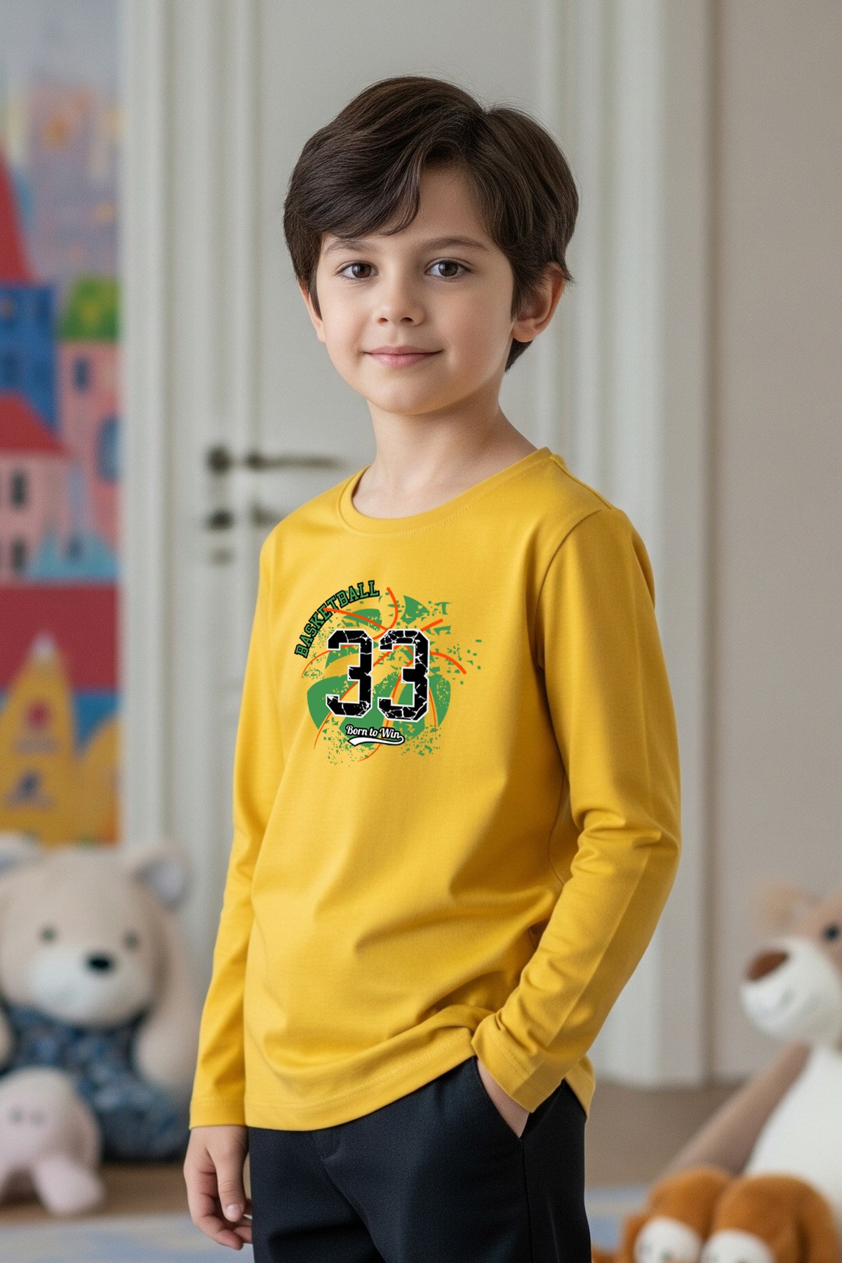 SIFIR YAKA BASKETBALL BASKILI ERKEK ÇOCUK SWEATSHİRT