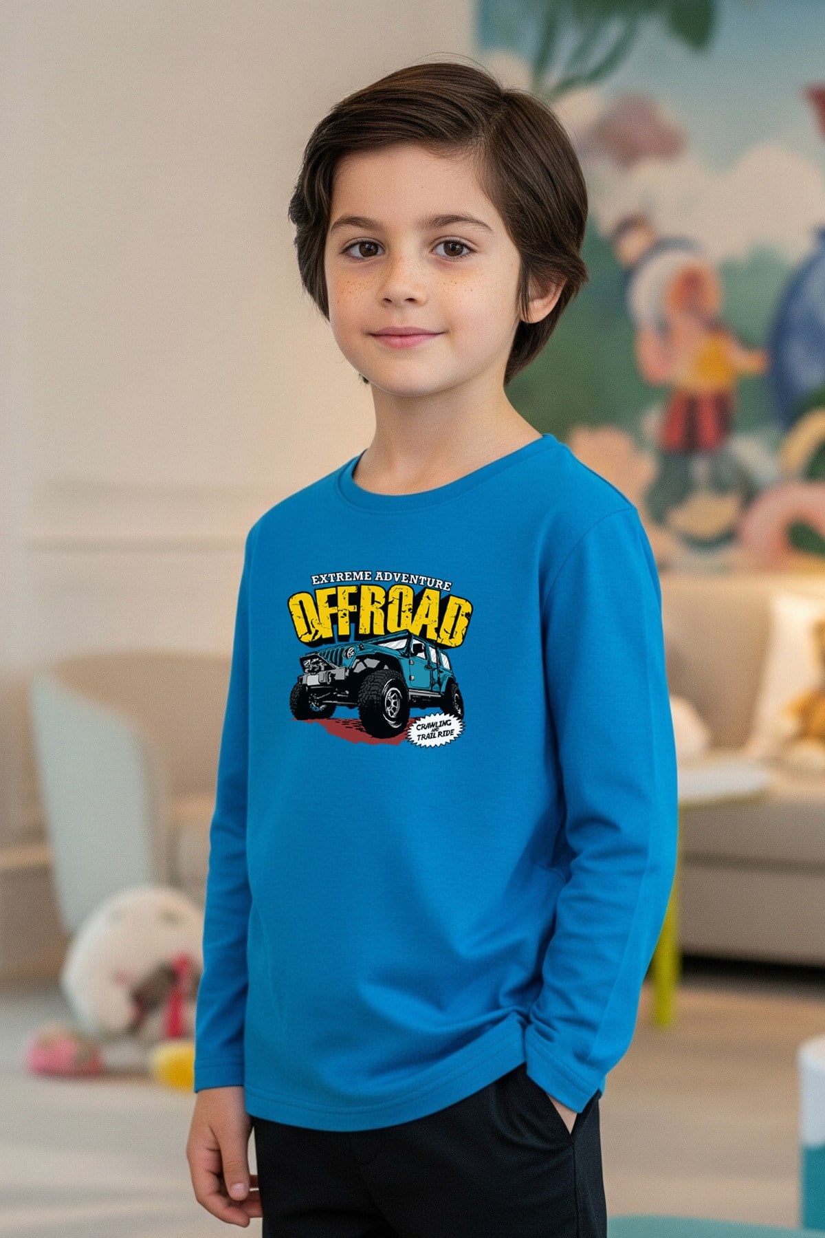 SIFIR YAKA OFF ROAD BASKILI ERKEK ÇOCUK SWEATSHİRT