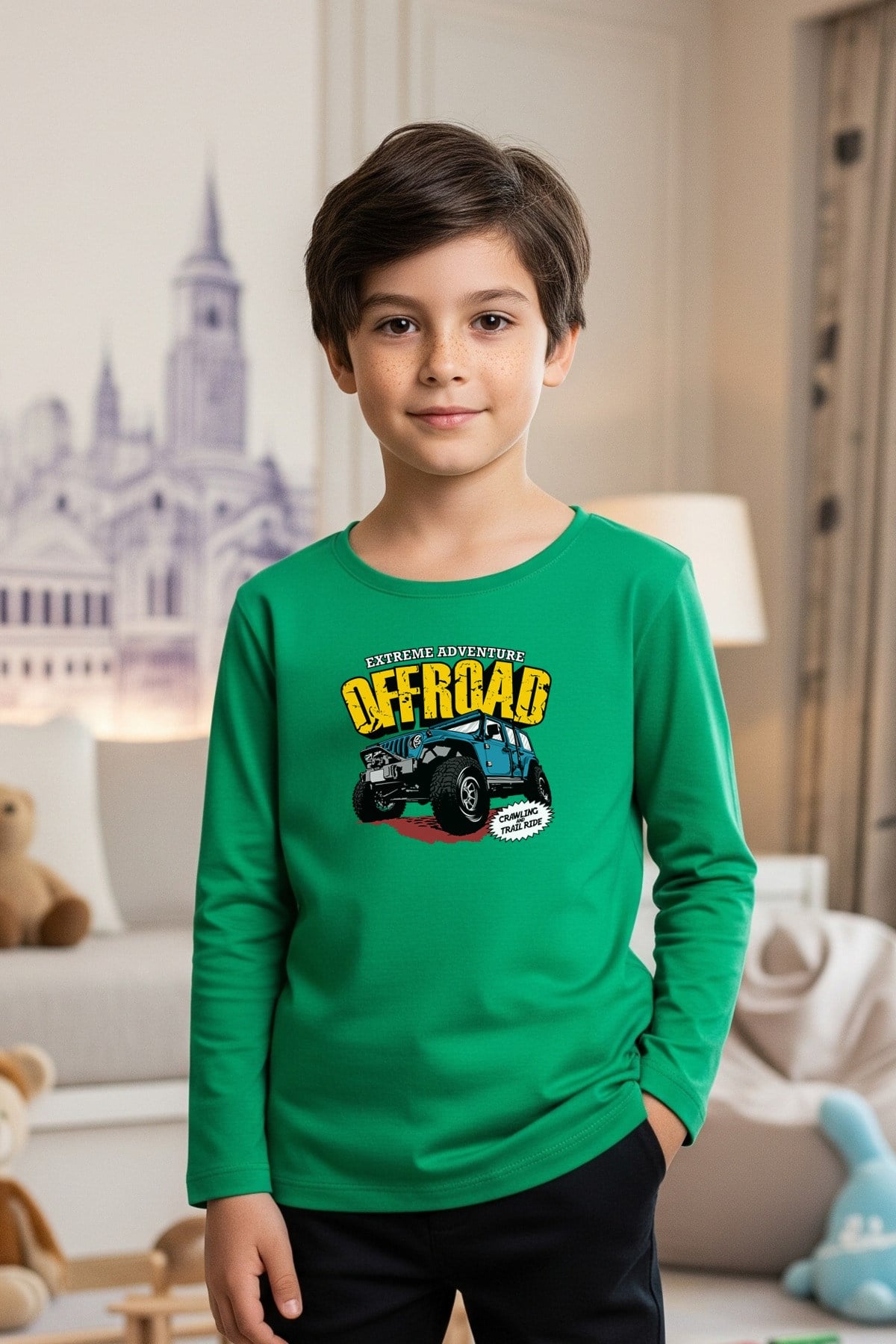SIFIR YAKA OFF ROAD BASKILI ERKEK ÇOCUK SWEATSHİRT