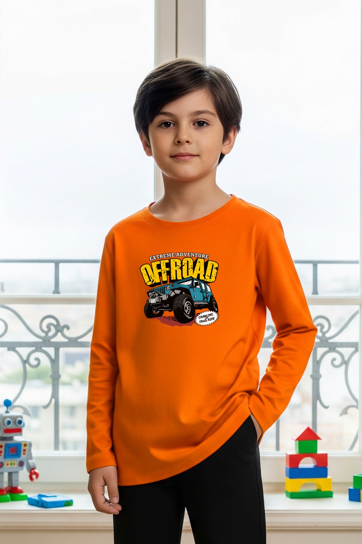 SIFIR YAKA OFF ROAD BASKILI ERKEK ÇOCUK SWEATSHİRT