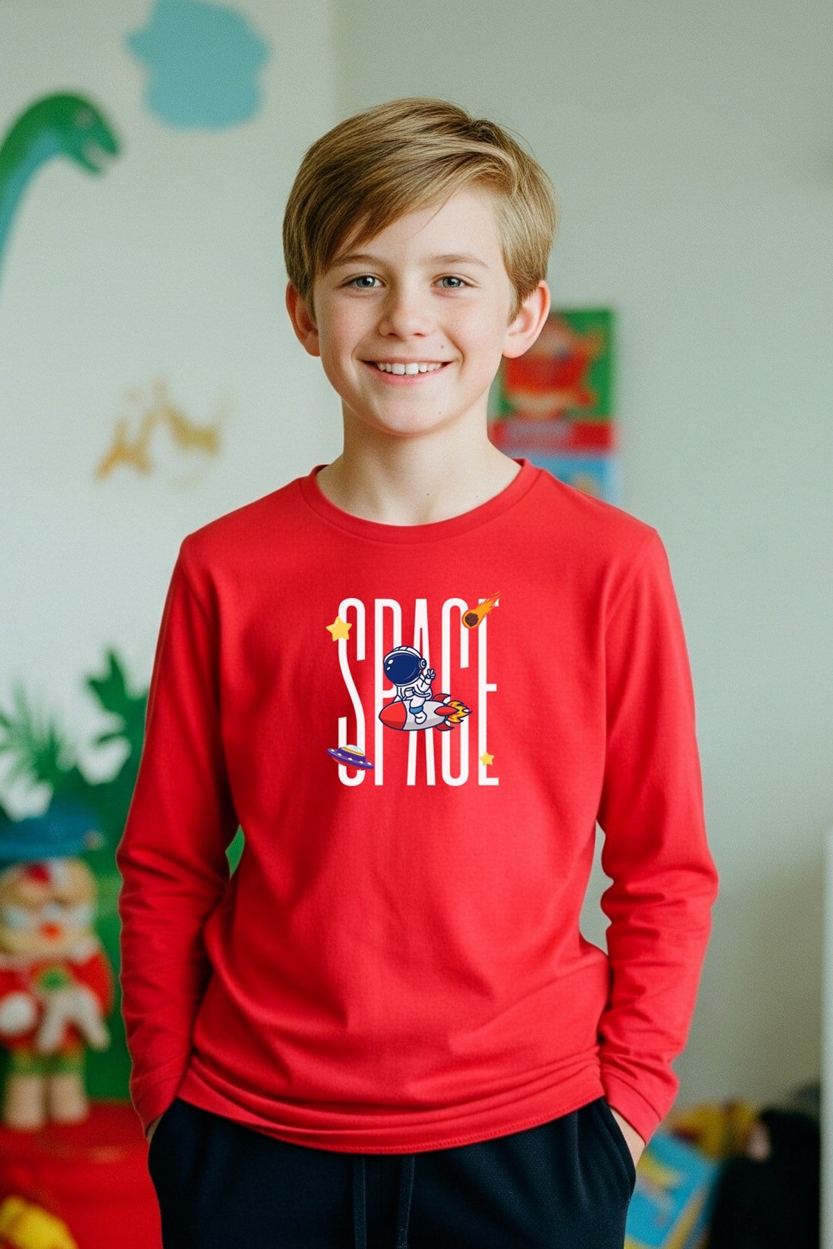 SIFIR YAKA SPACE BASKILI ERKEK ÇOCUK SWEATSHİRT