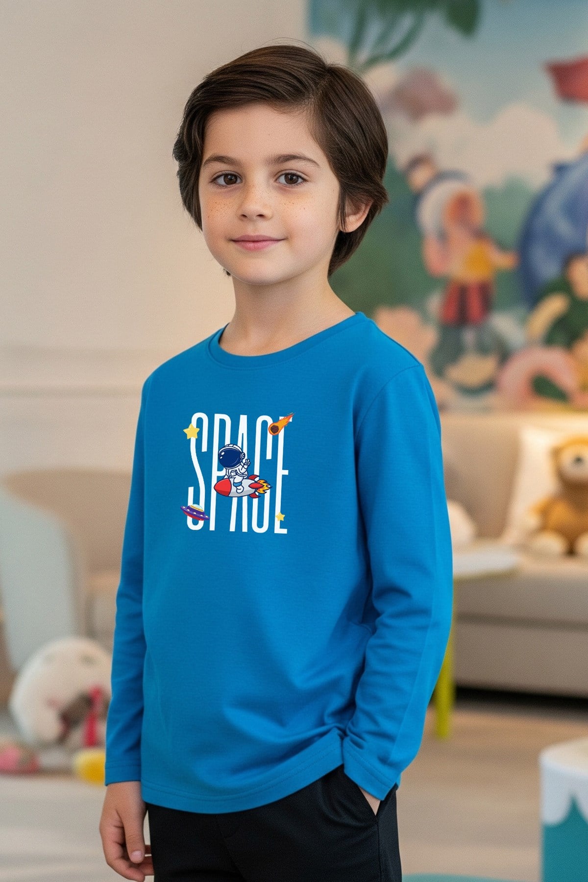 SIFIR YAKA SPACE BASKILI ERKEK ÇOCUK SWEATSHİRT