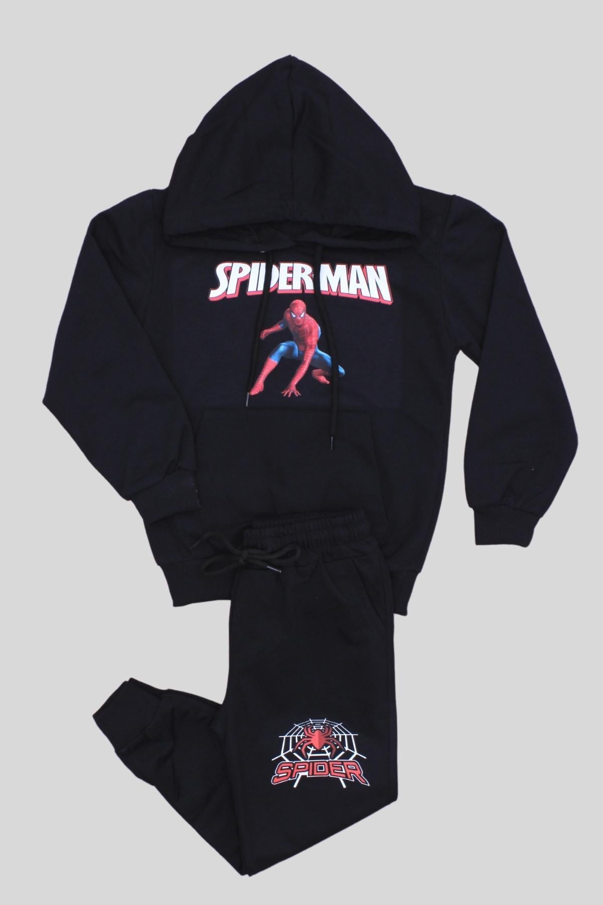 SPIDERMAN BASKILI KAPÜŞONLU CEPLİ EŞOFMAN TAKIMI