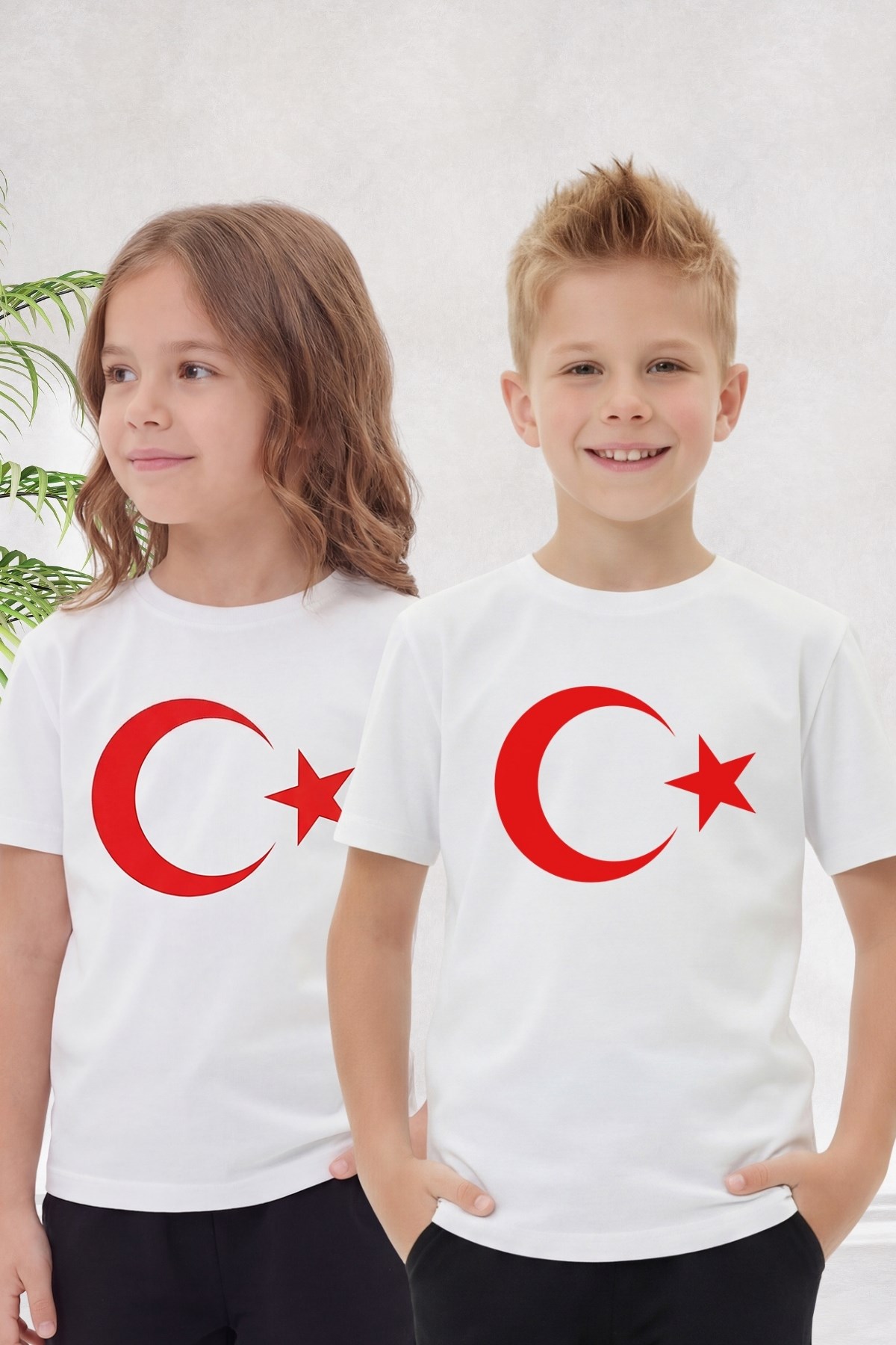Tekli Atatürk, Kocatepe ve Bayrak Baskı Temalı Kısa Kollu Unisex Çocuk Tişört