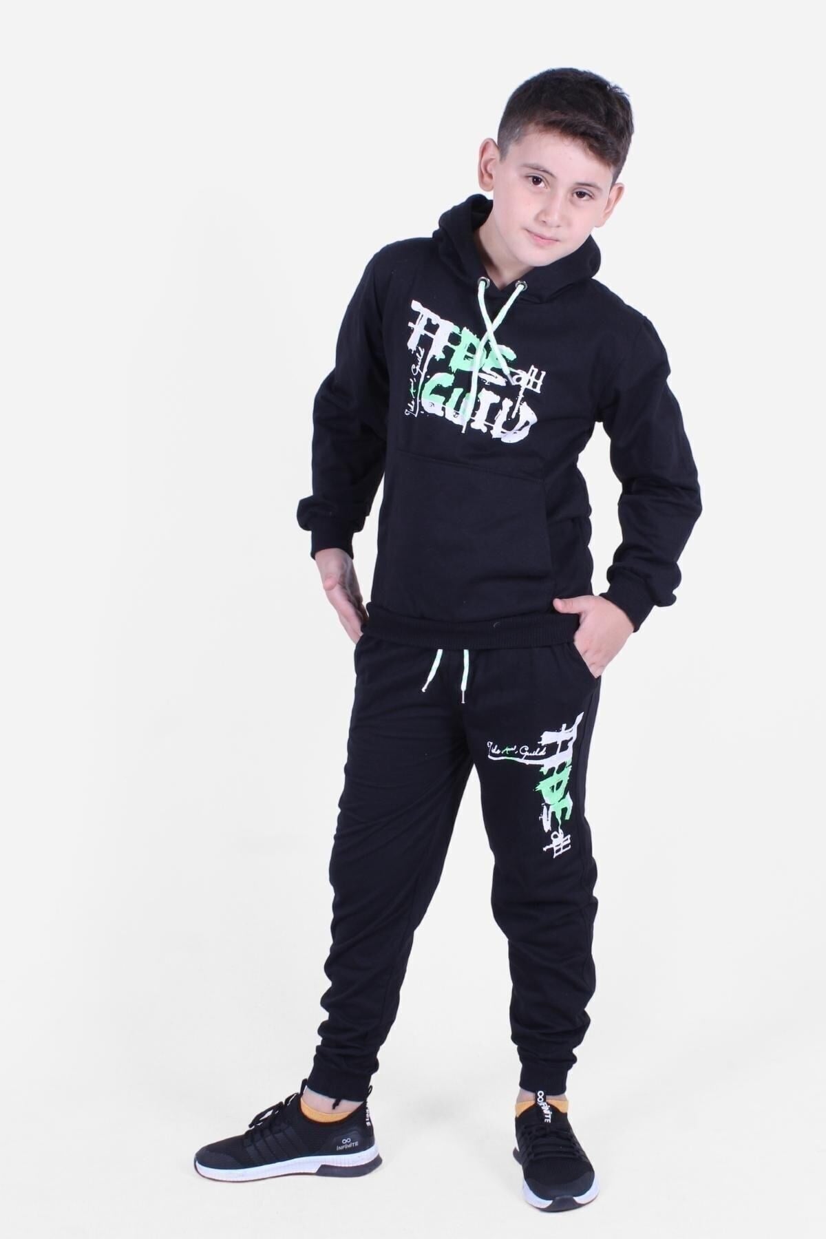 TİDE YAZI BASKIL KANGURU CEP DETAYLI ERKEK ÇOCUK EŞOFMAN TAKIMI