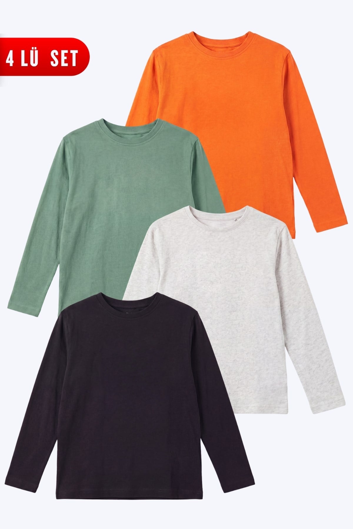Unisex Çocuk 4'lü Basic Düz Renk Uzun Kollu Sweatshirt