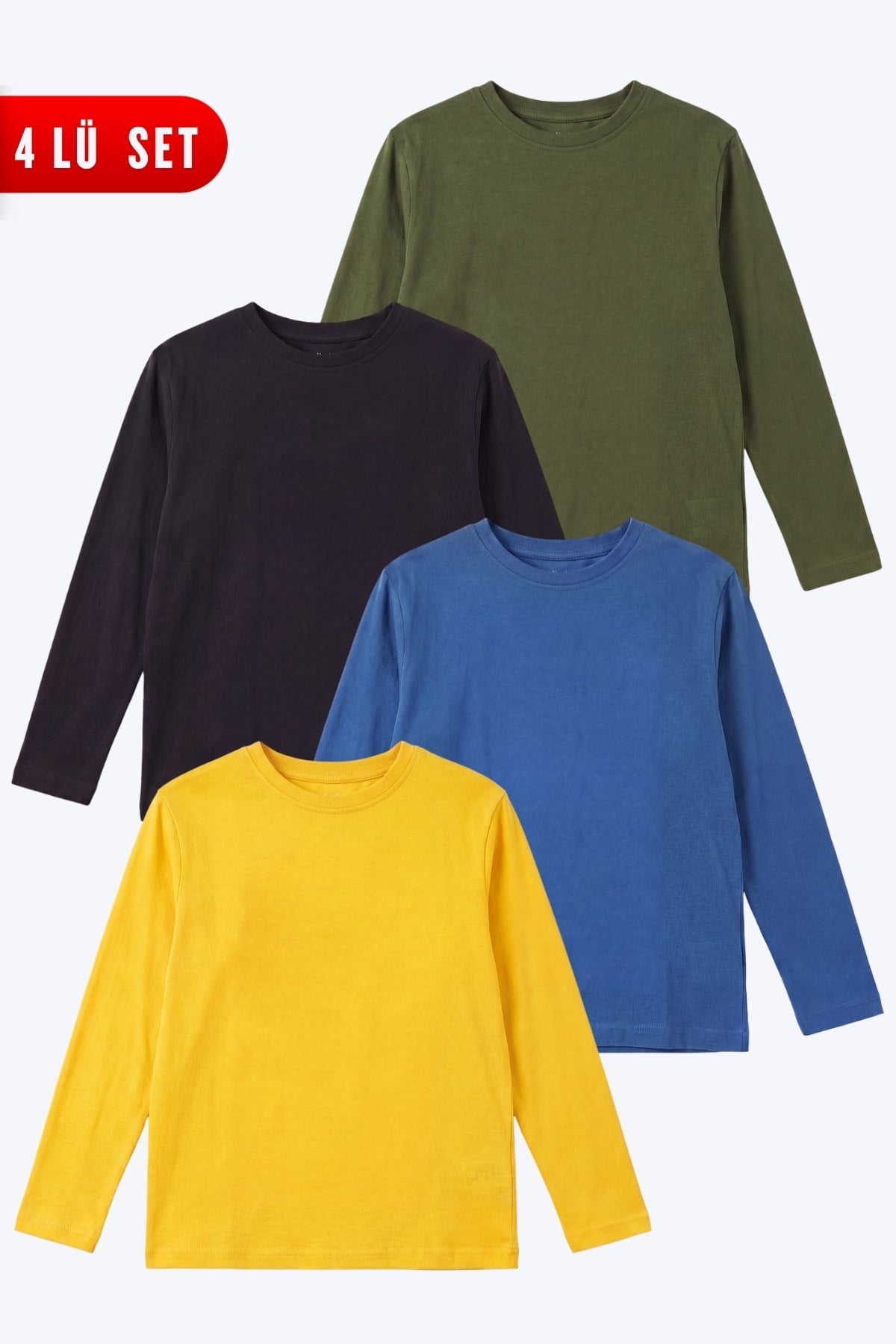 Unisex Çocuk 4'lü Basic Düz Renk Uzun Kollu Sweatshirt