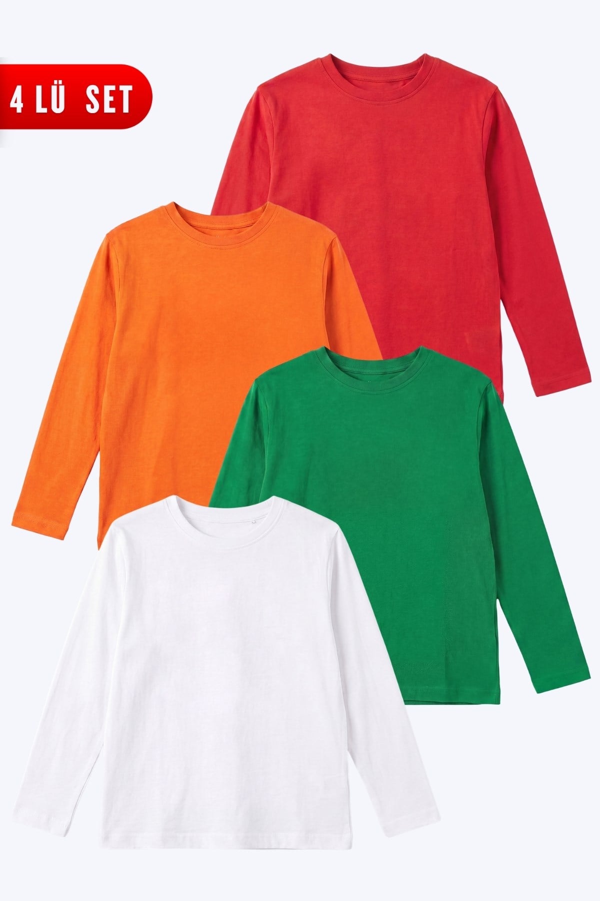 Unisex Çocuk 4'lü Basic Düz Renk Uzun Kollu Sweatshirt