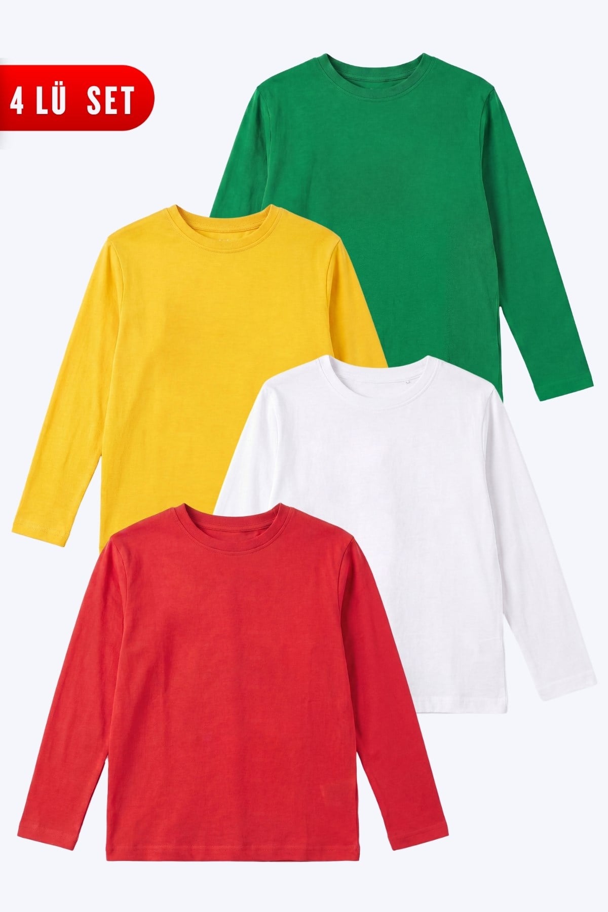 Unisex Çocuk 4'lü Basic Düz Renk Uzun Kollu Sweatshirt
