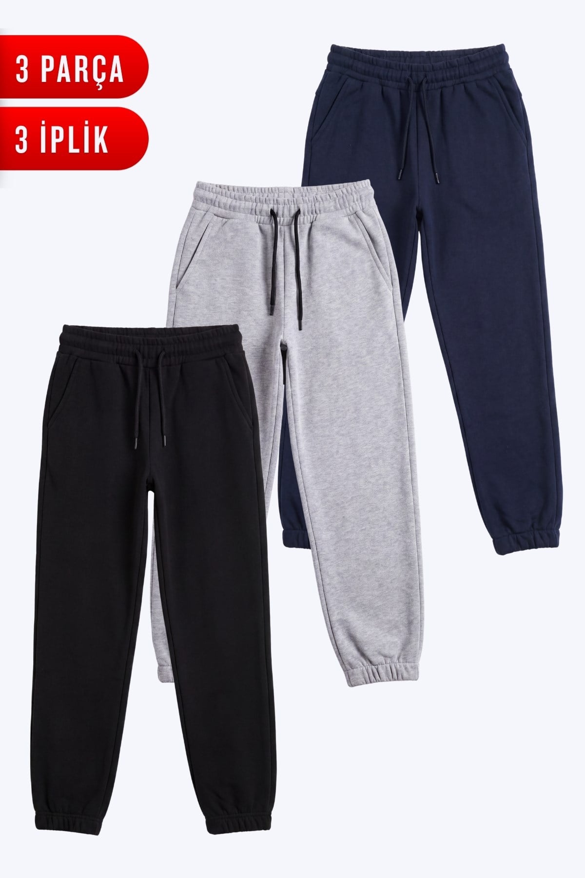 Unisex Çocuk Düz 3 İplik Çift Cepli Jogger Eşofman Altı