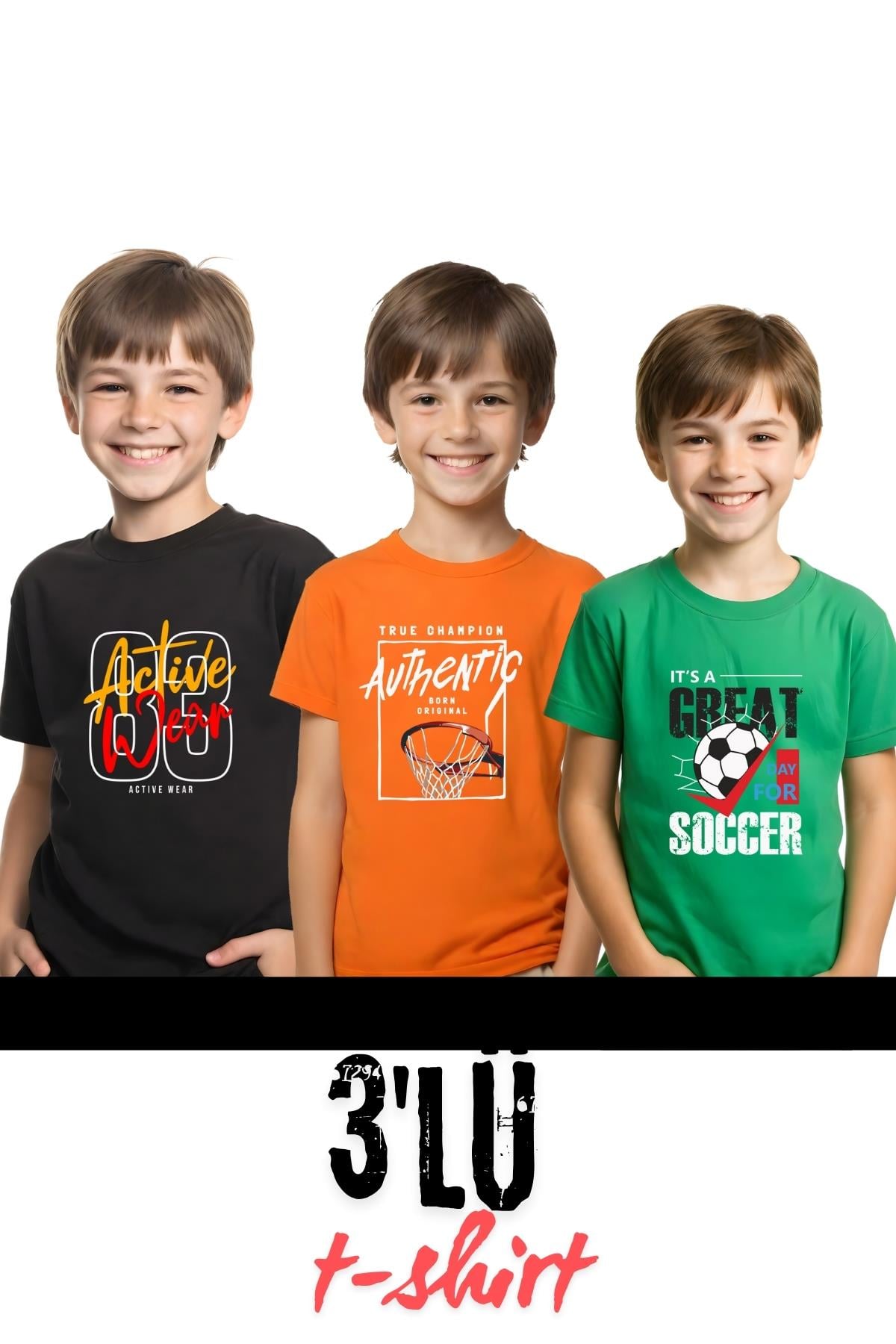 UNİSEXS 3lü ÇOCUK BASKILI BASİC KISA KOLLU T-SHİRT