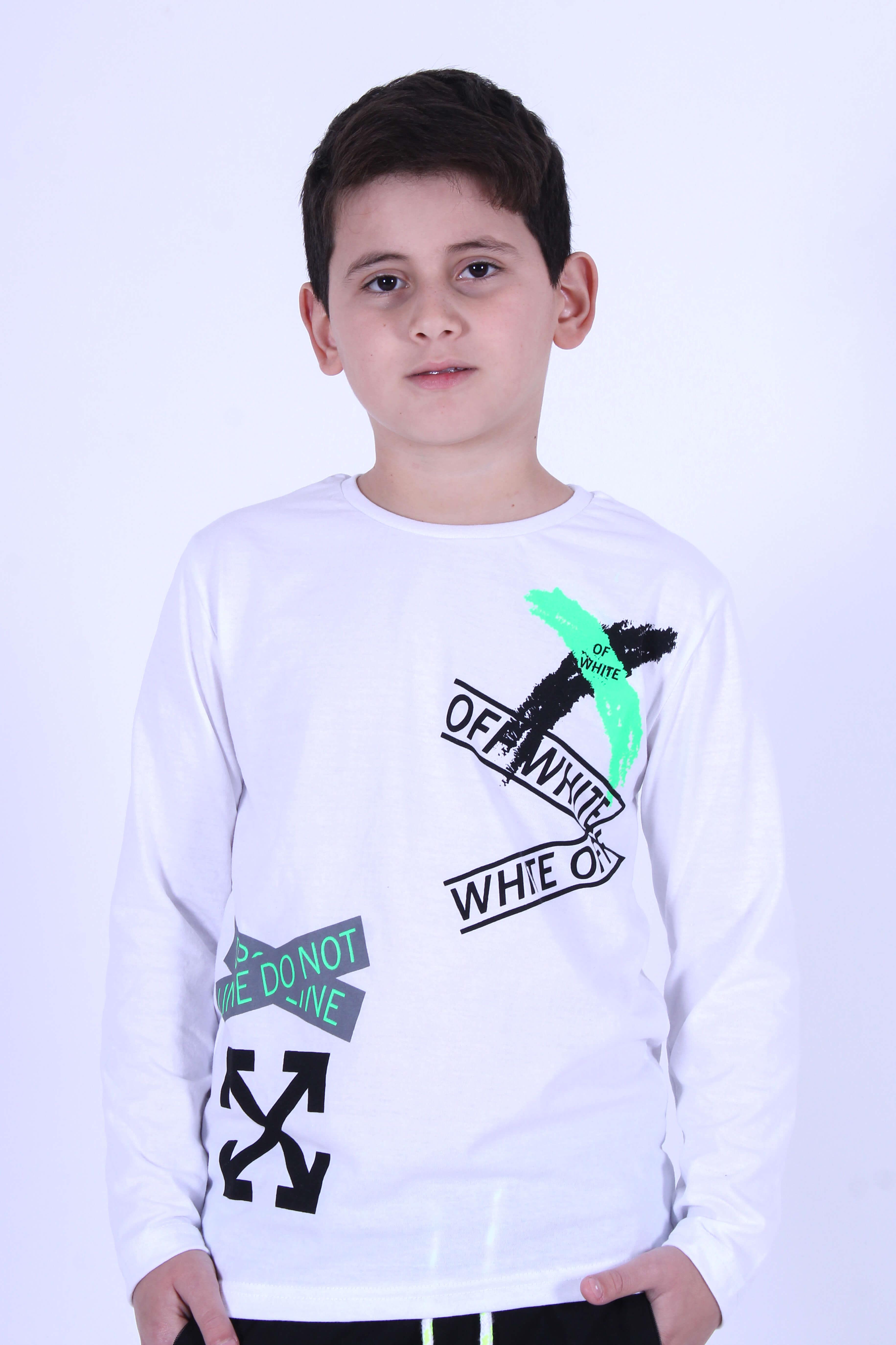 Uzun Kollu Off White X Yazı Baskılı 2 Iplik Erkek Çocuk Sweatshirt