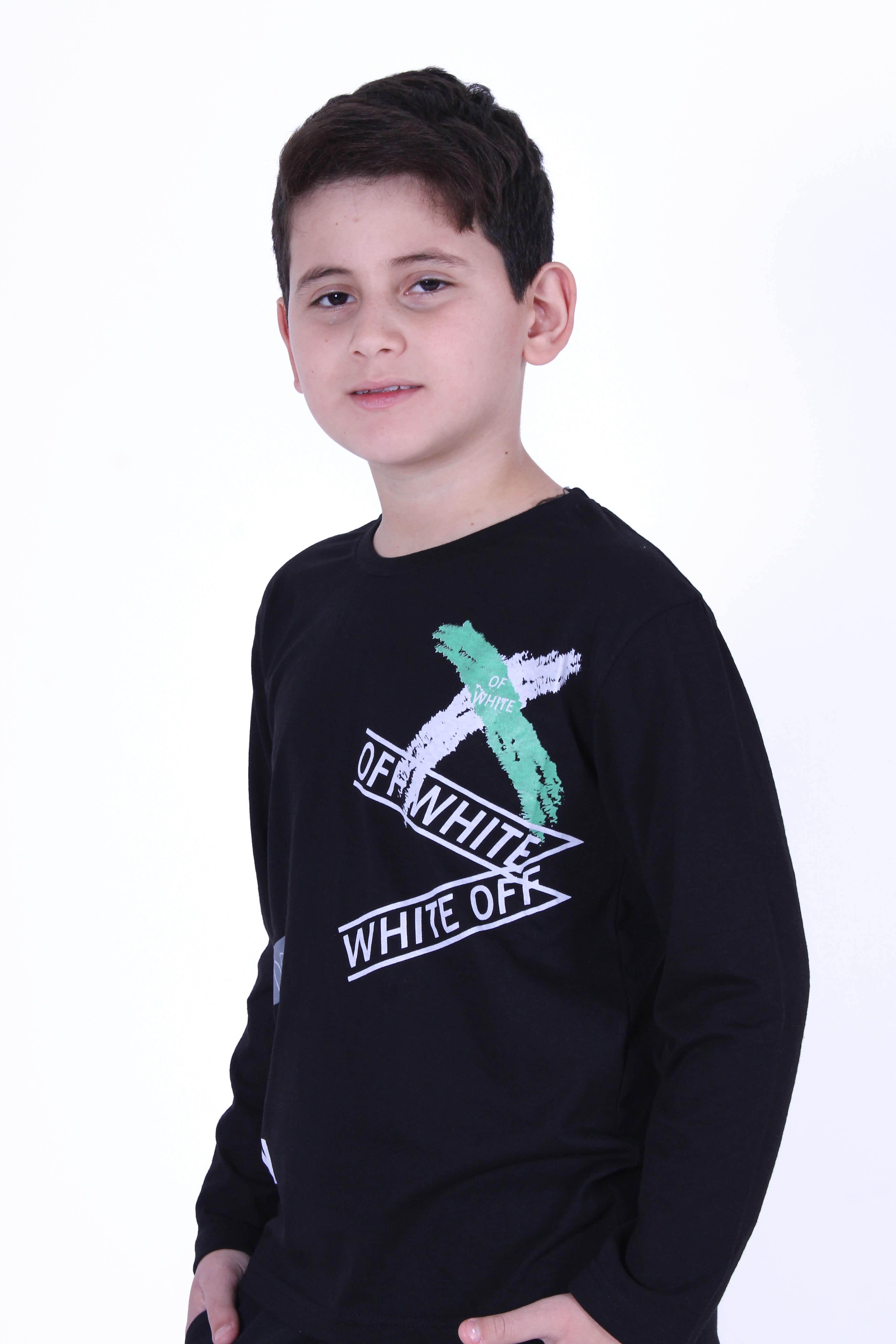 Uzun Kollu Off White X Yazı Baskılı 2 İplik Erkek Çocuk Sweatshirt