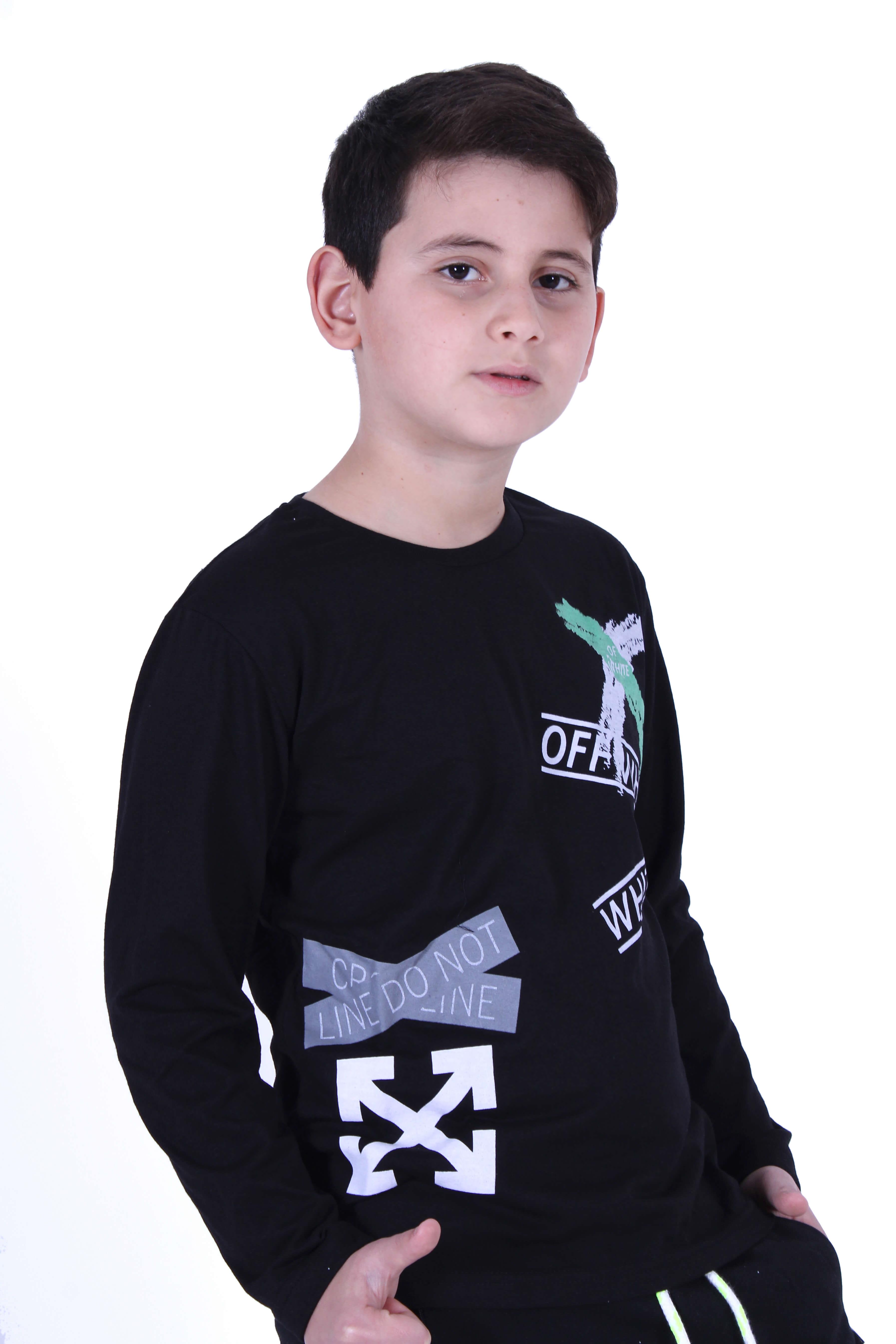 Uzun Kollu Off White X Yazı Baskılı 2 İplik Erkek Çocuk Sweatshirt