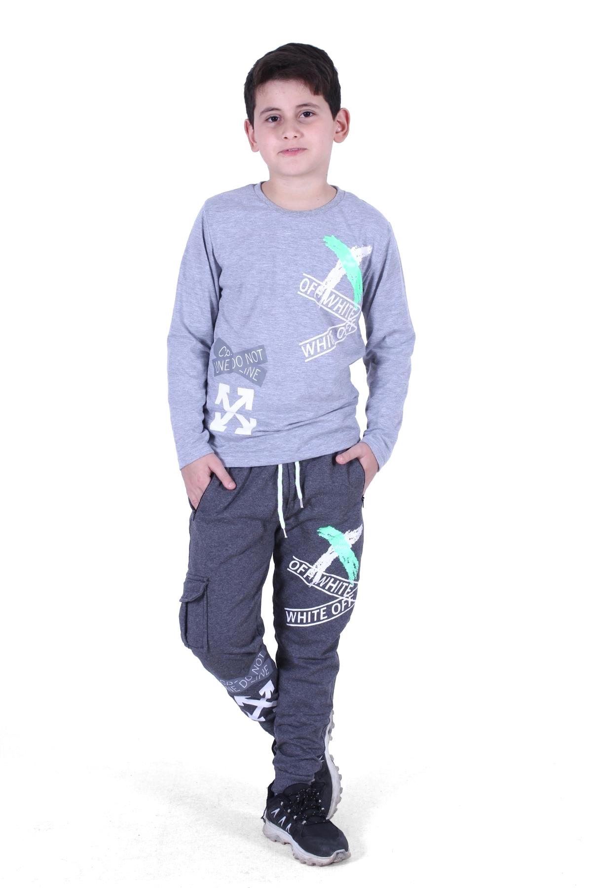Uzun Kollu Off White X Yazı Baskılı Erkek Çocuk Alt-Üst Takım