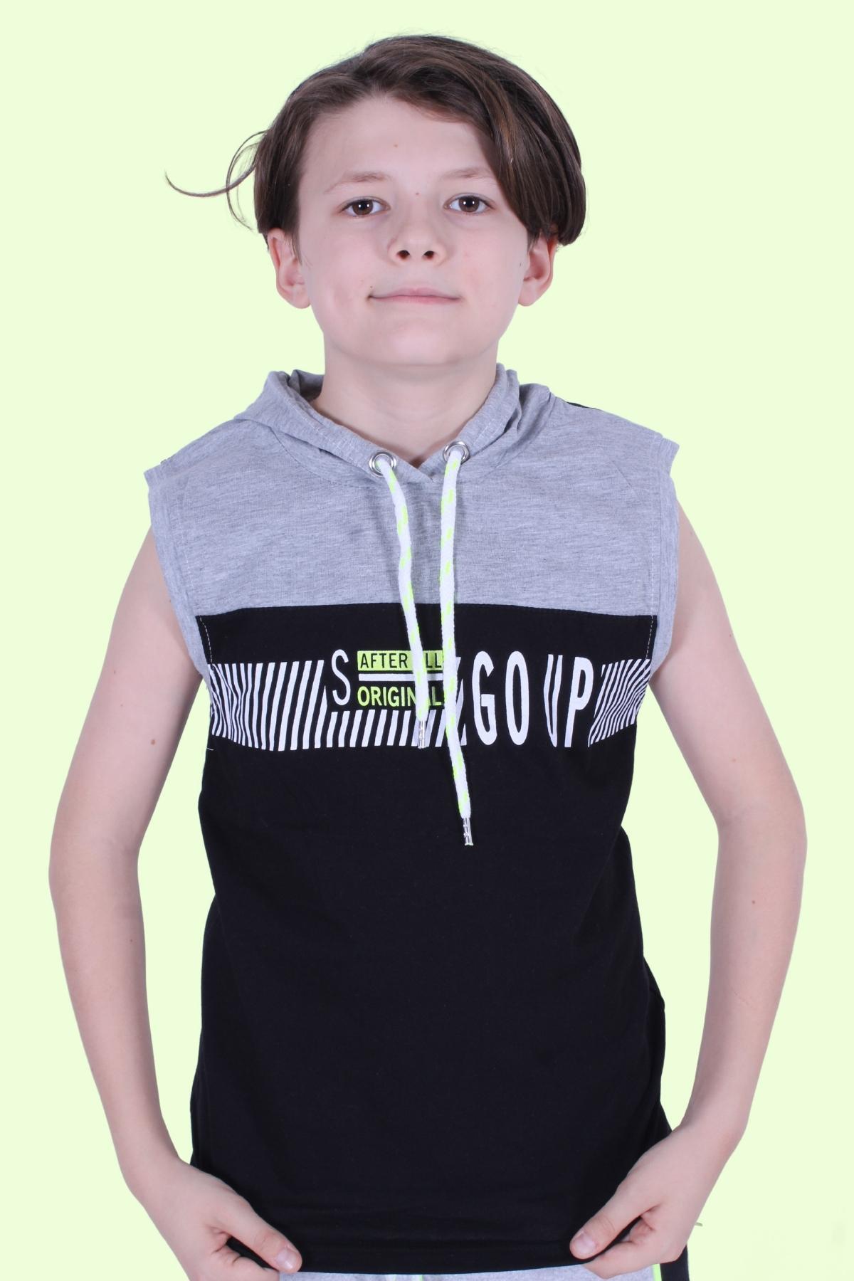 Yazı Baskılı Erkek Çocuk Kapüşonlu T-shirt