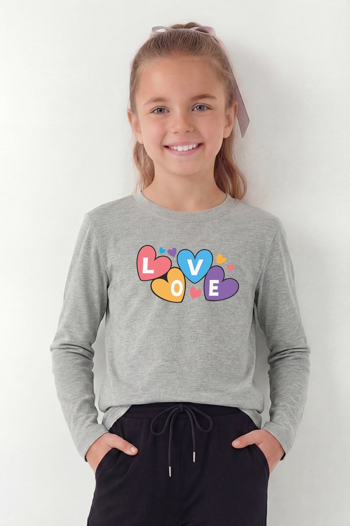 Yuvarlak Yaka Baskı Detaylı Uzun Kollu Kız Çocuk Sweatshirt