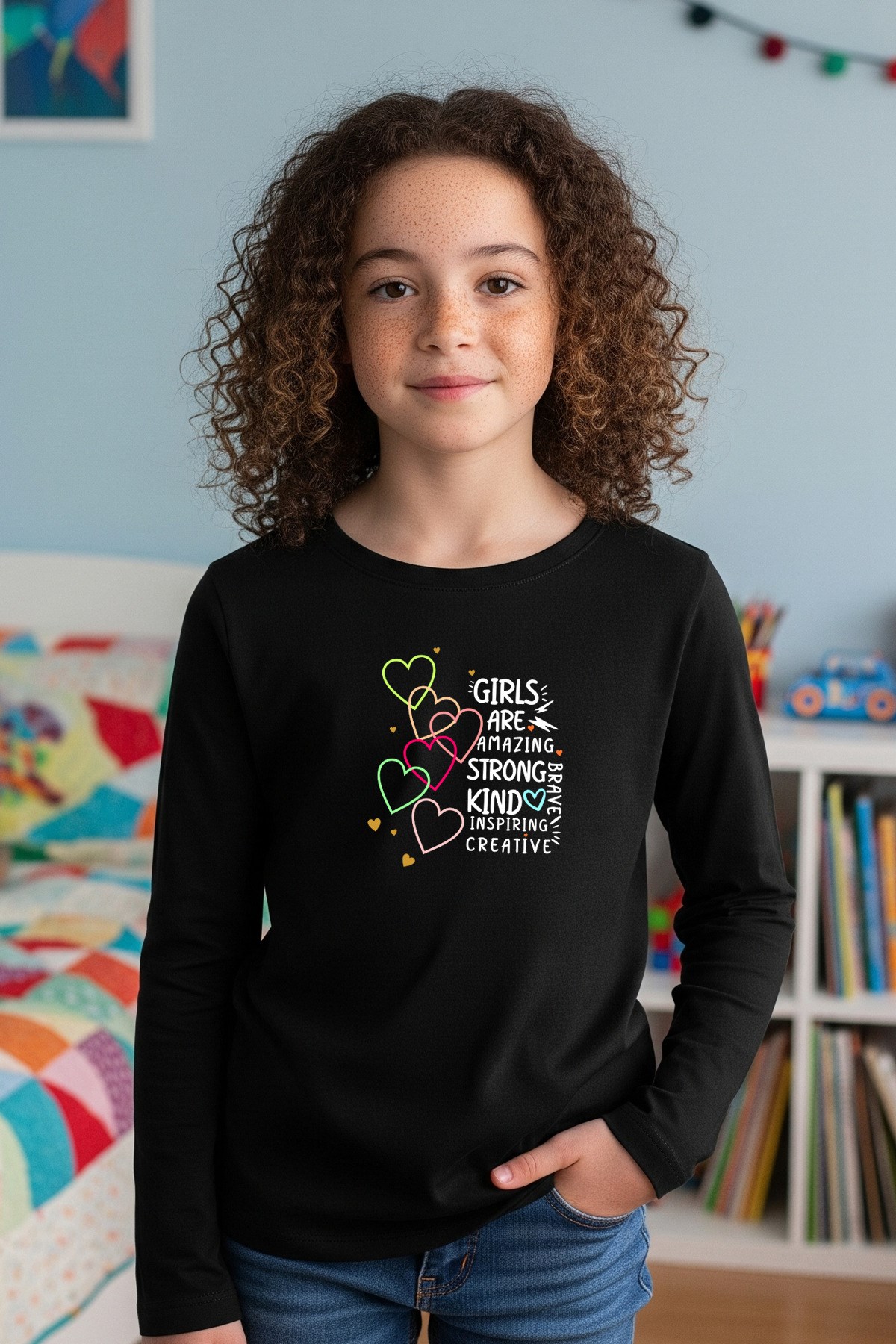 YUVARLAK YAKA GİRLS BASKI DETAYLI KIZ ÇOCUK SWEATSHİRT