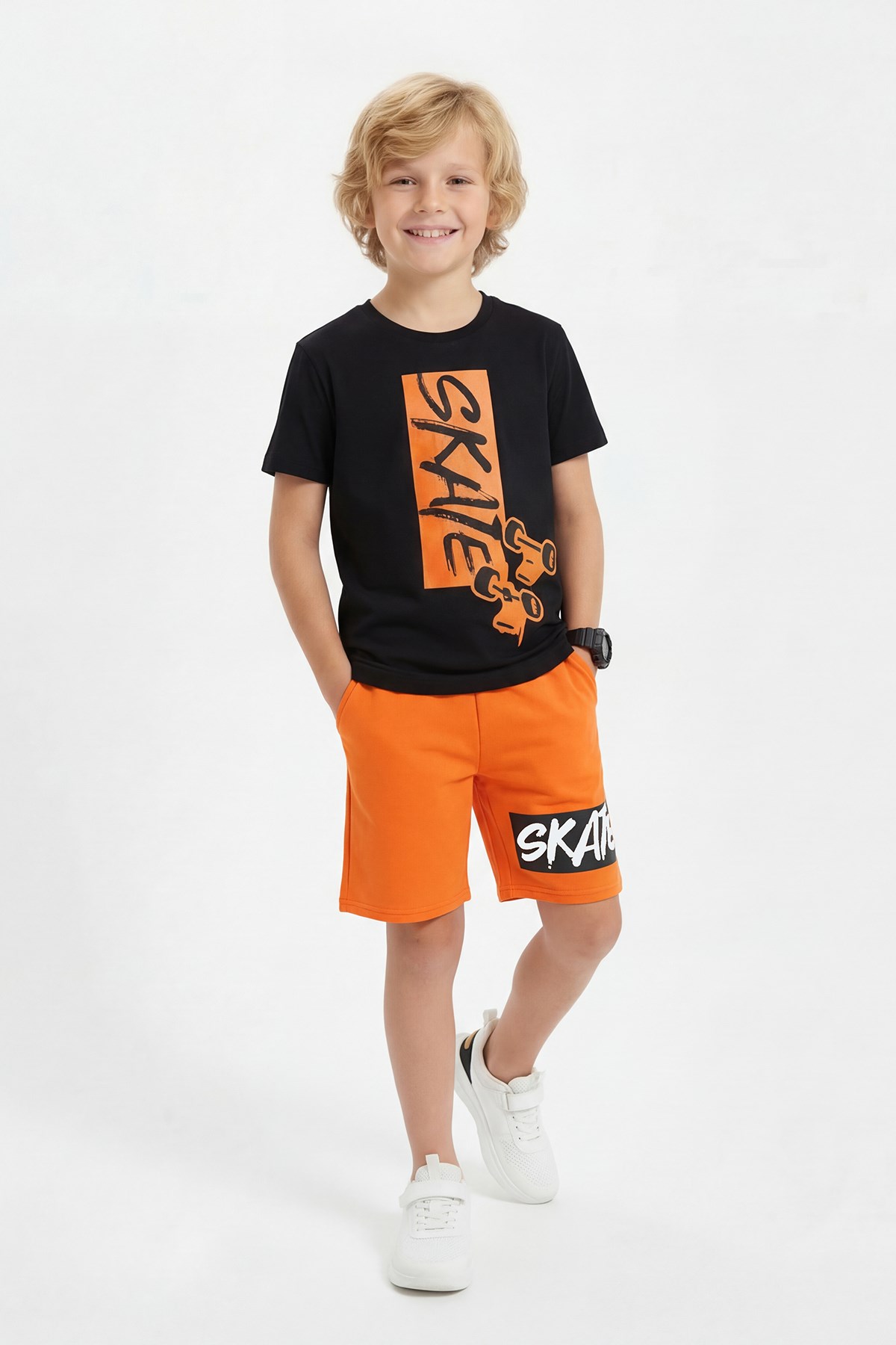 Yuvarlak Yaka Skate Baskı Detaylı Yazlık Erkek Çocuk Alt Üst Takım
