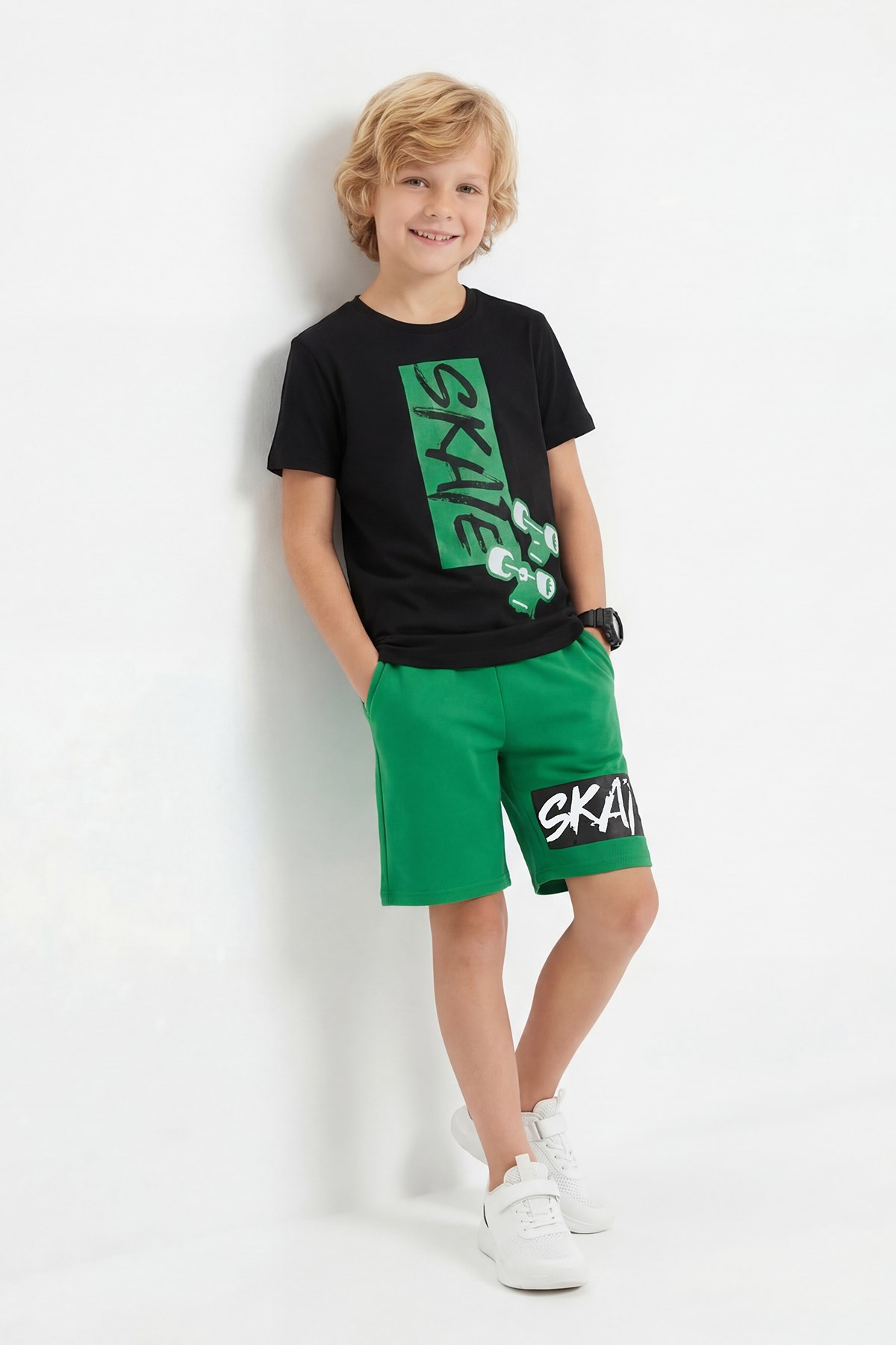 Yuvarlak Yaka Skate Baskı Detaylı Yazlık Erkek Çocuk Alt Üst Takım
