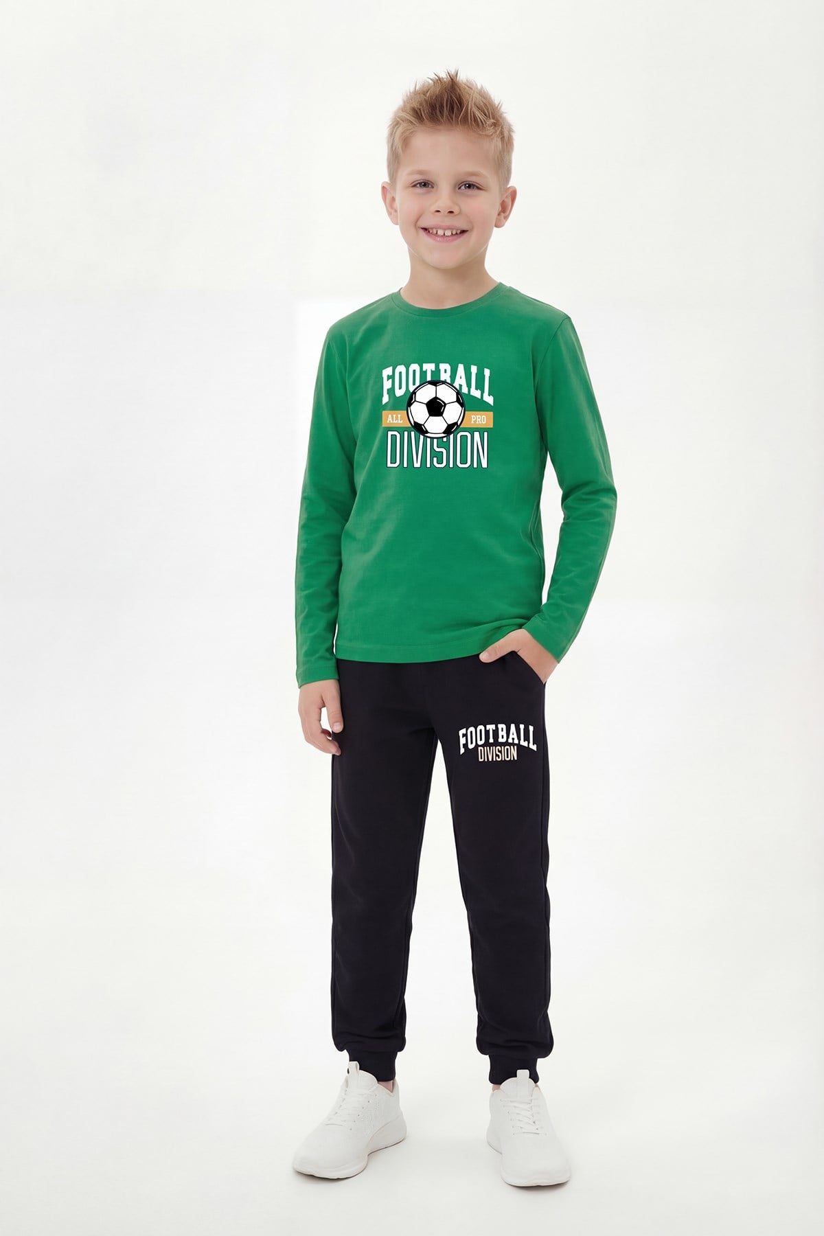 Yuvarlak Yaka Sweatshirt Paça Lastikli Eşofman Alt Baskılı Uzun Kollu Erkek Çocuk Alt Üst Takım