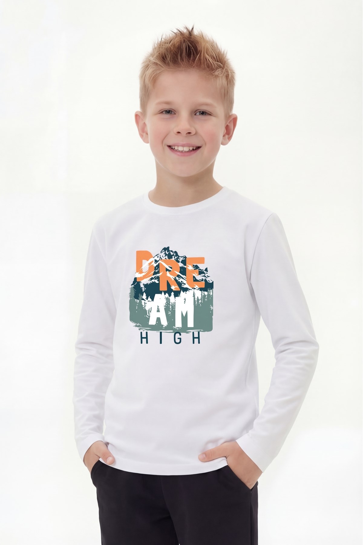 Yuvarlak Yaka Uzun Kollu Baskı Detaylı Erkek Çocuk Sweatshirt