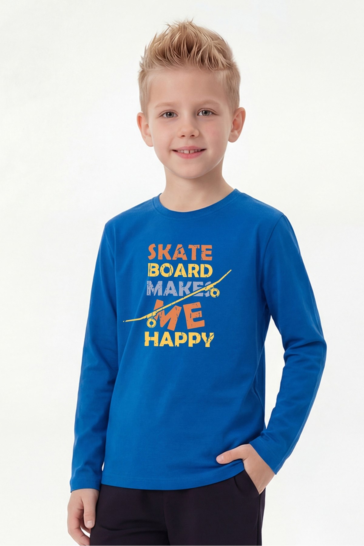 Yuvarlak Yaka Uzun Kollu Baskı Detaylı Erkek Çocuk Sweatshirt