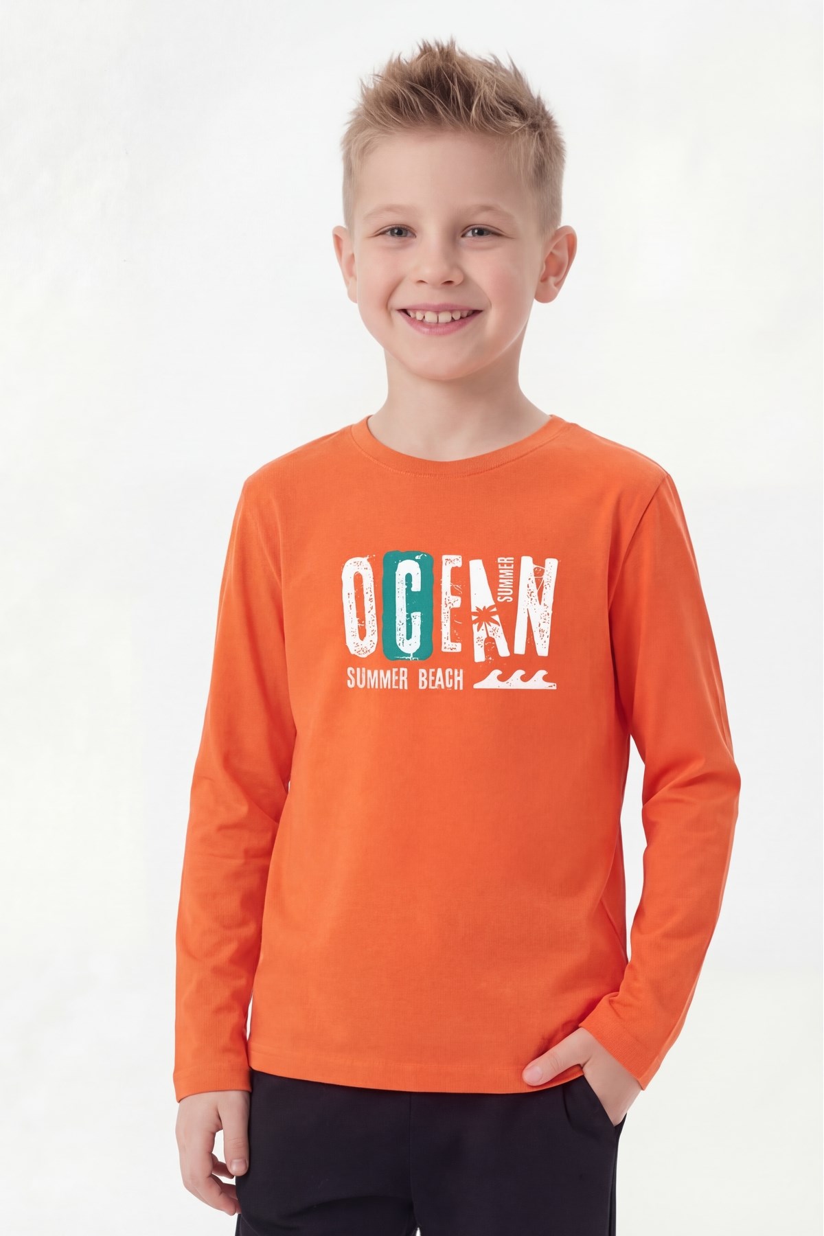 Yuvarlak Yaka Uzun Kollu Baskı Detaylı Erkek Çocuk Sweatshirt