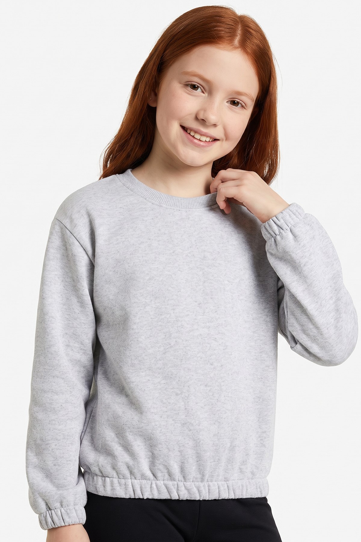 Yuvarlak Yakalı Beli Lastikli Kısa Bel Kız Çocuk Sweatshirt