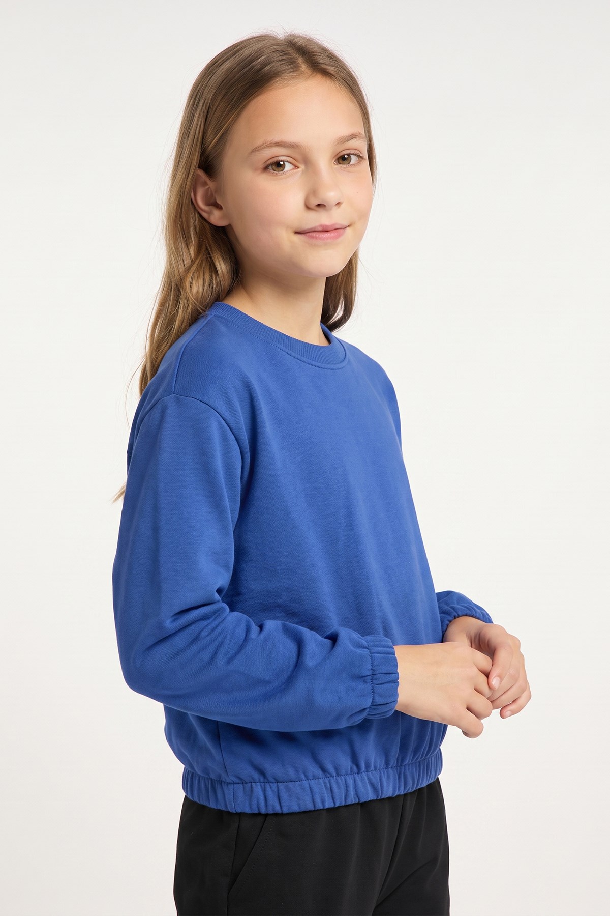 Yuvarlak Yakalı Beli Lastikli Kısa Bel Kız Çocuk Sweatshirt