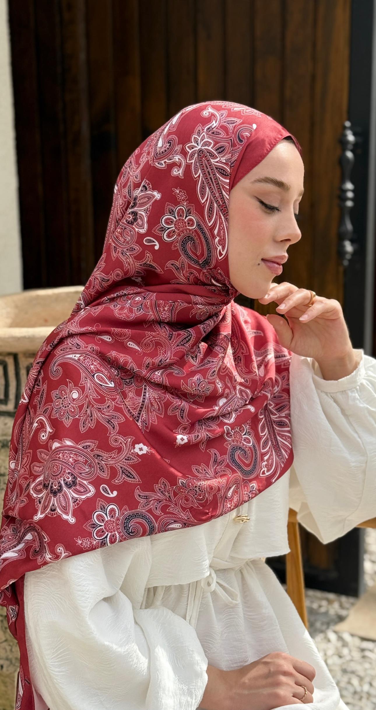 Bordo Sultan Pamuk Etnik Şal