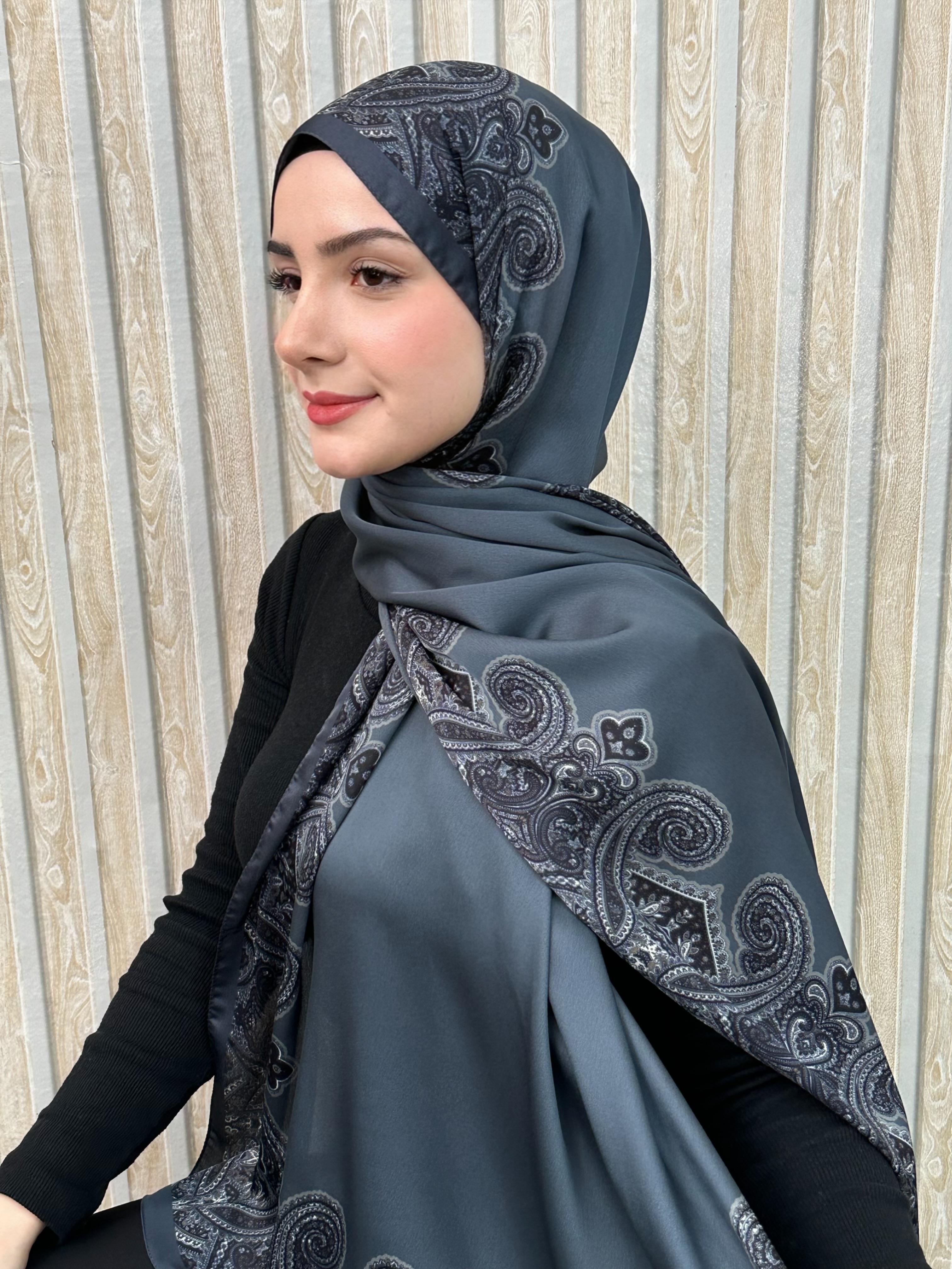 Gri Roza Deluxe İpek Şal