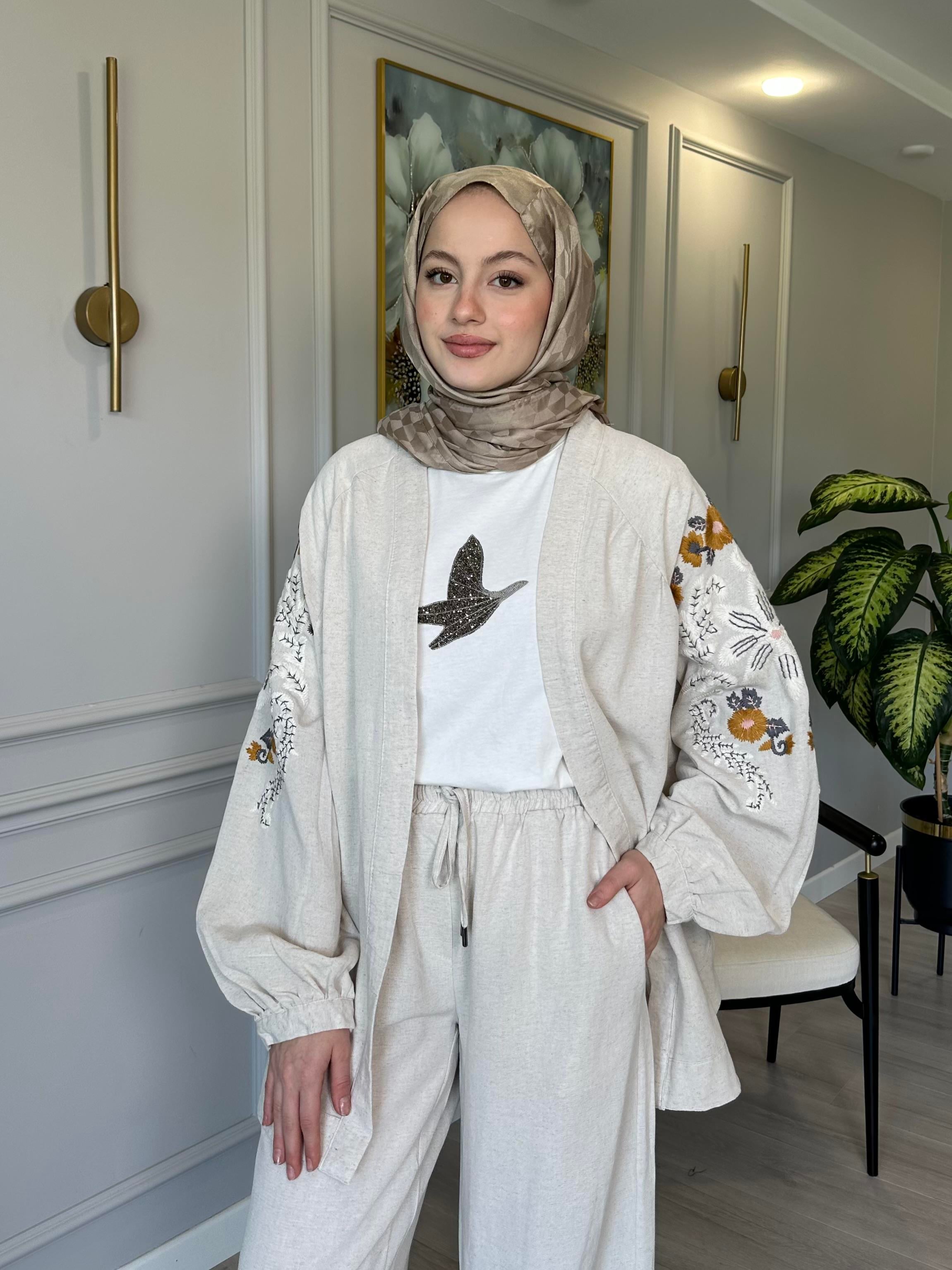 Keten Nakış İşlemeli Kimono 2 – Sırtı ve Kolları İşlemeli