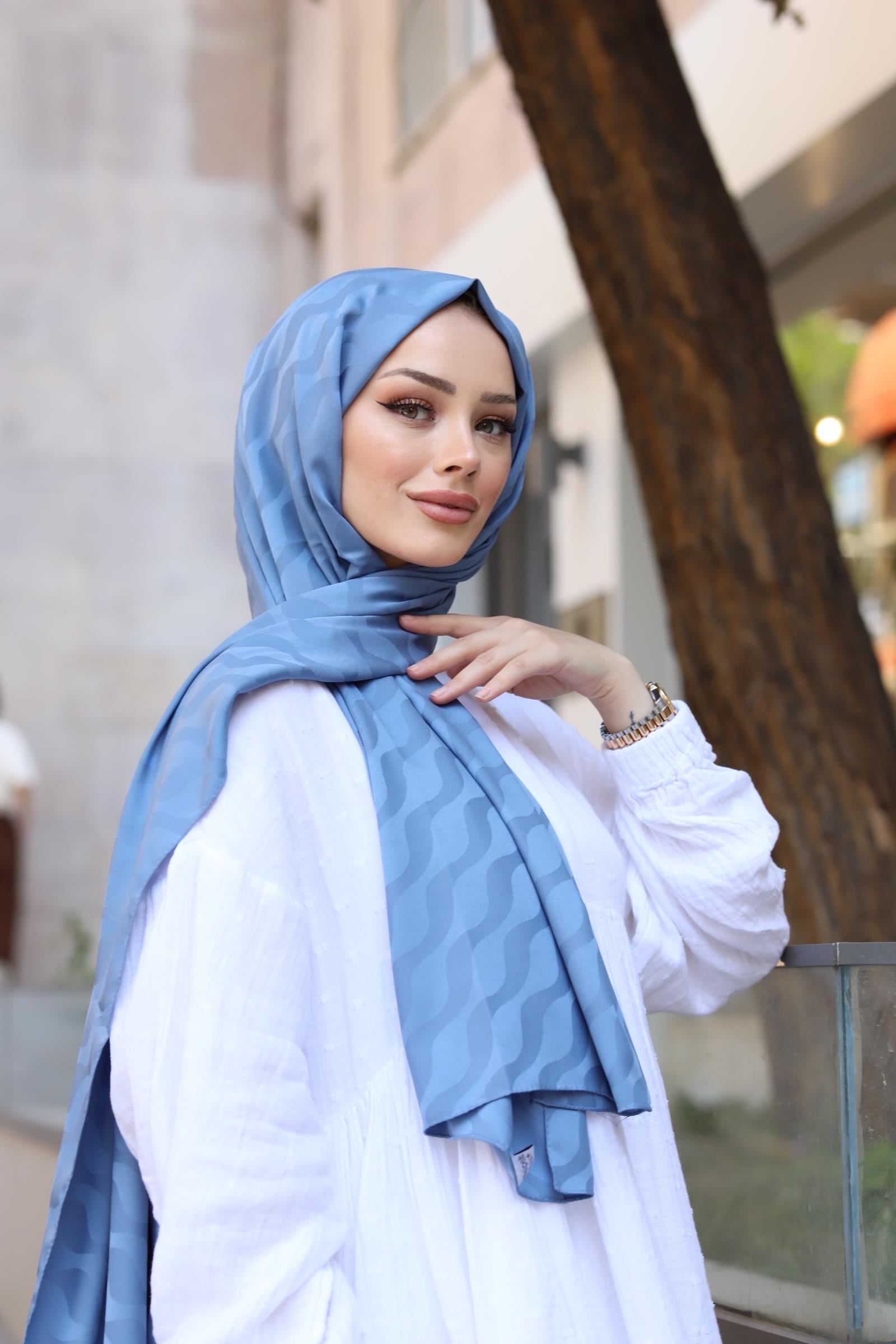 Mavi Suyolu Desen Pamuk Jakar Şal