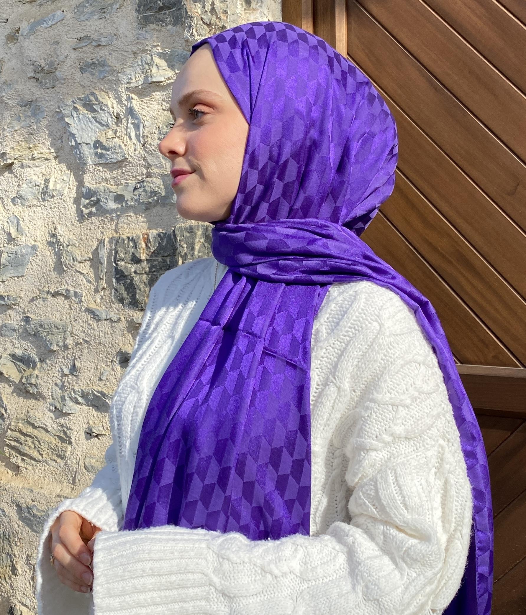 Mor Koza Desen İpekli Pamuk Şal