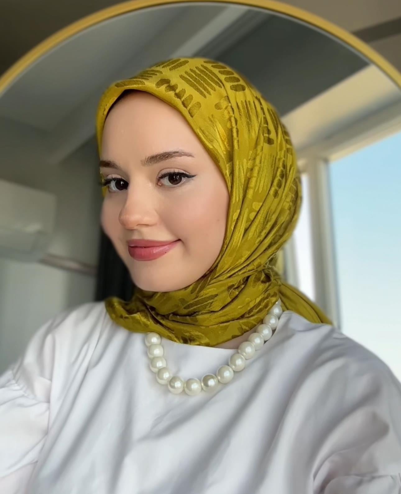 Yağyeşil Yaprak Desen Jakar Eşarp