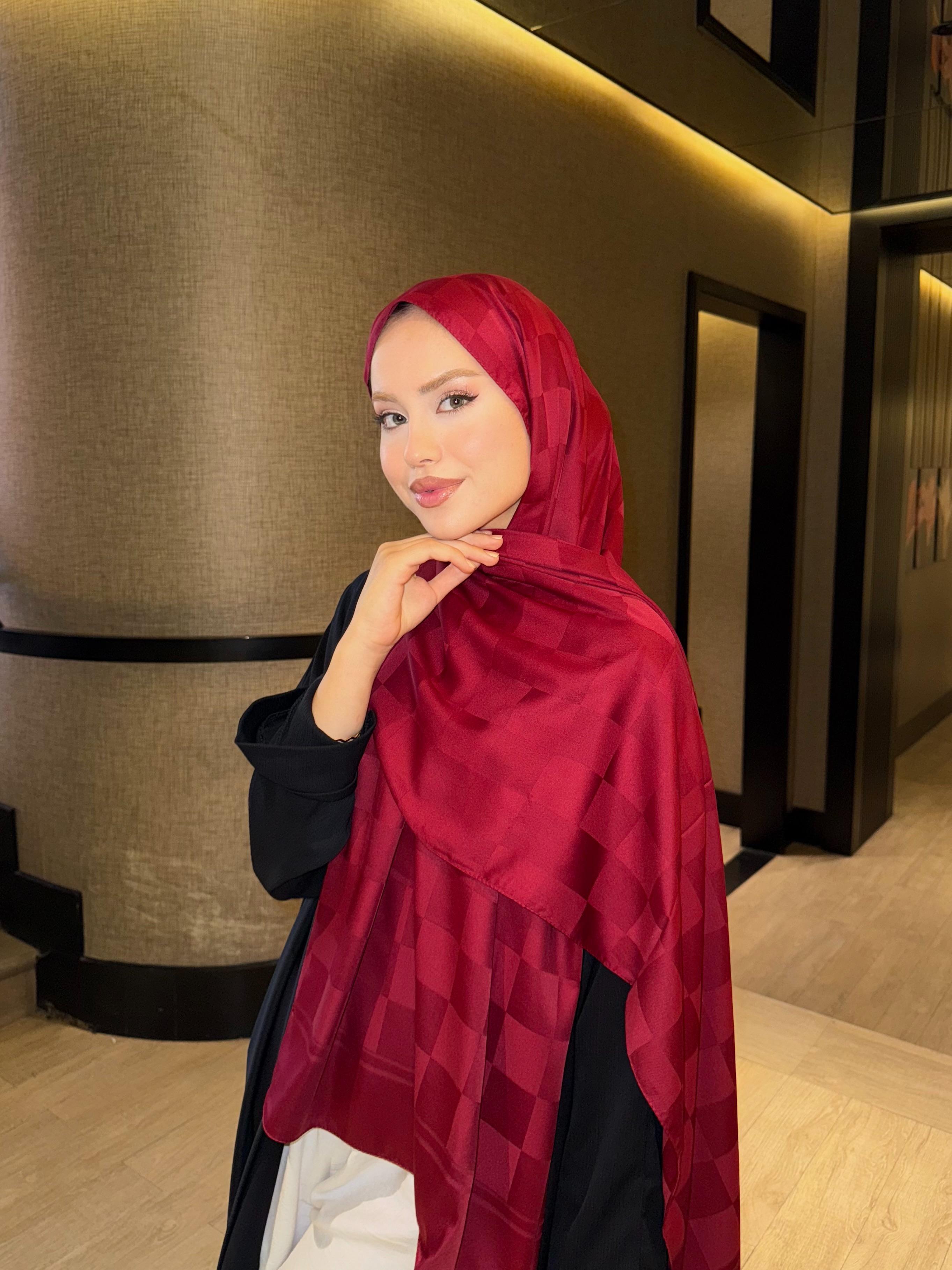Bordo Dama Desen İpekli Pamuk Şal