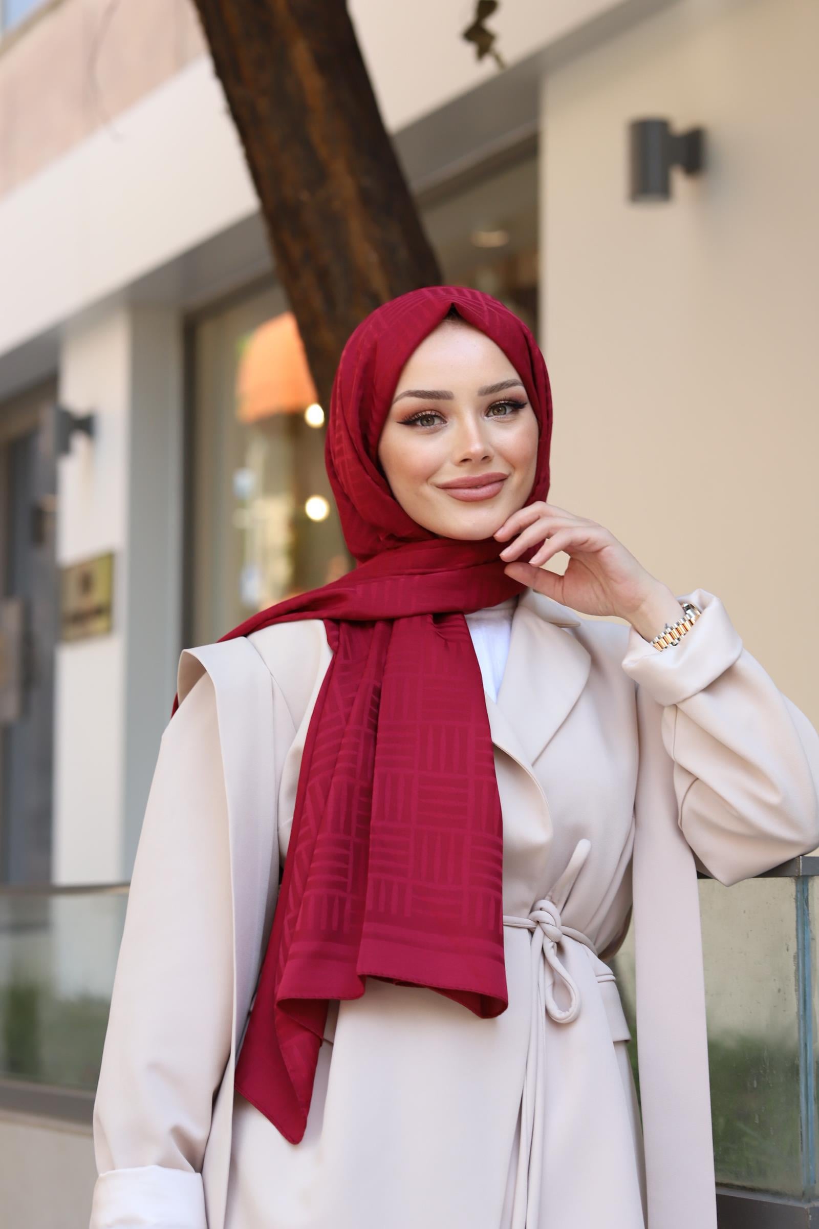 Bordo Kibrit Desen Pamuk Jakar Şal