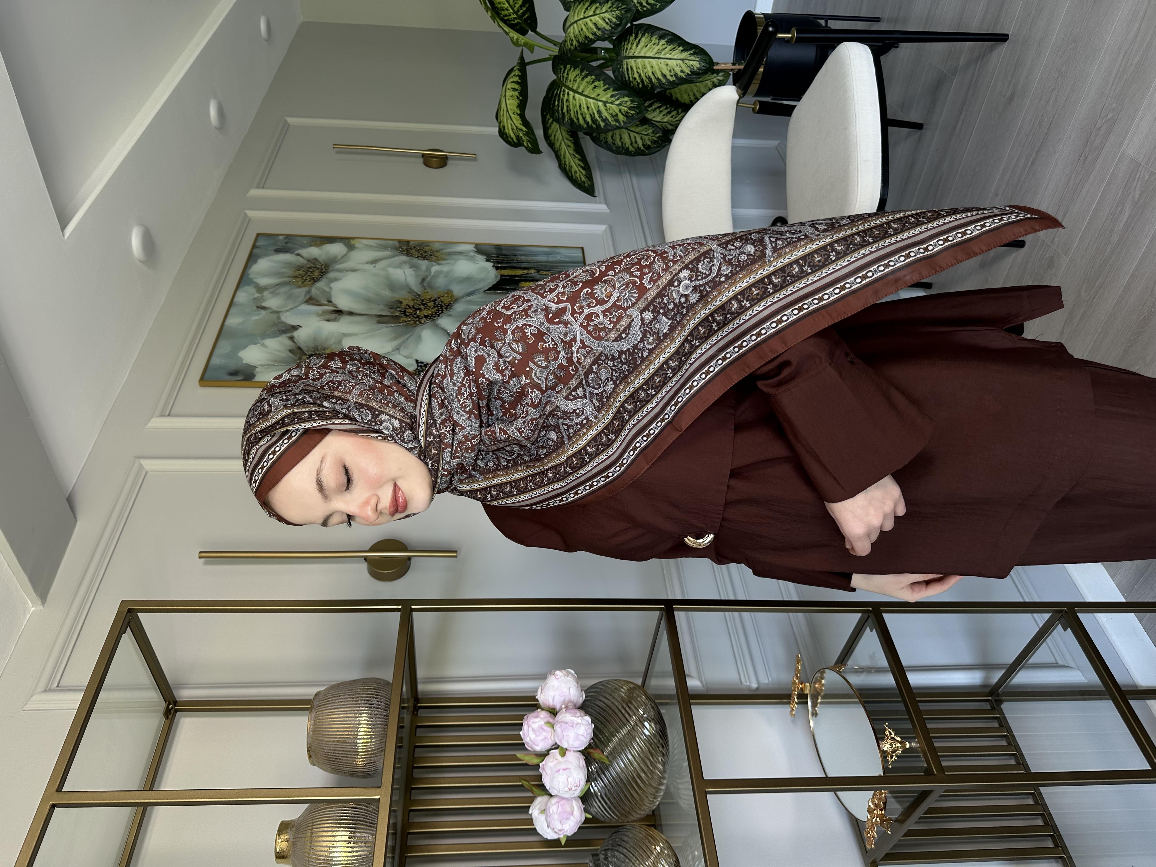 Kahve Eliza Pamuk İpek Şal 