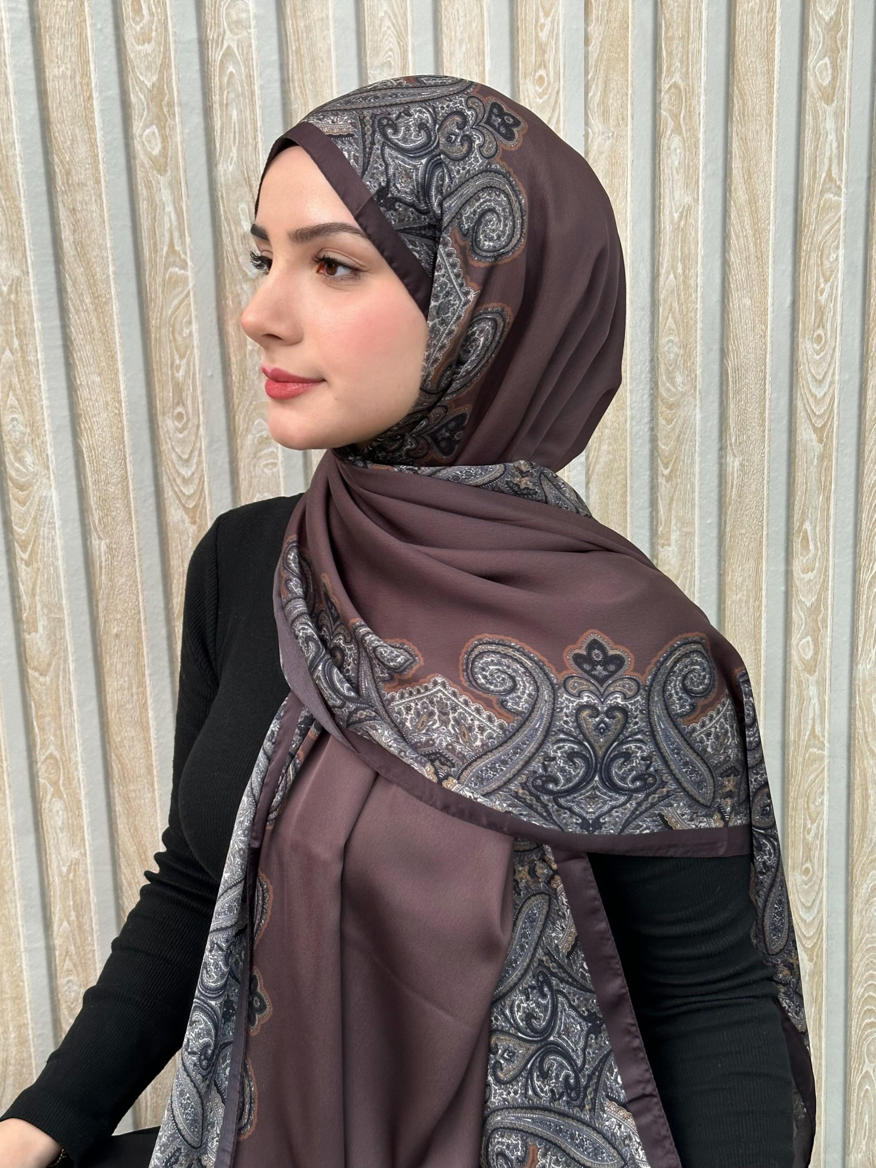 Kahve Roza Deluxe İpek Şal