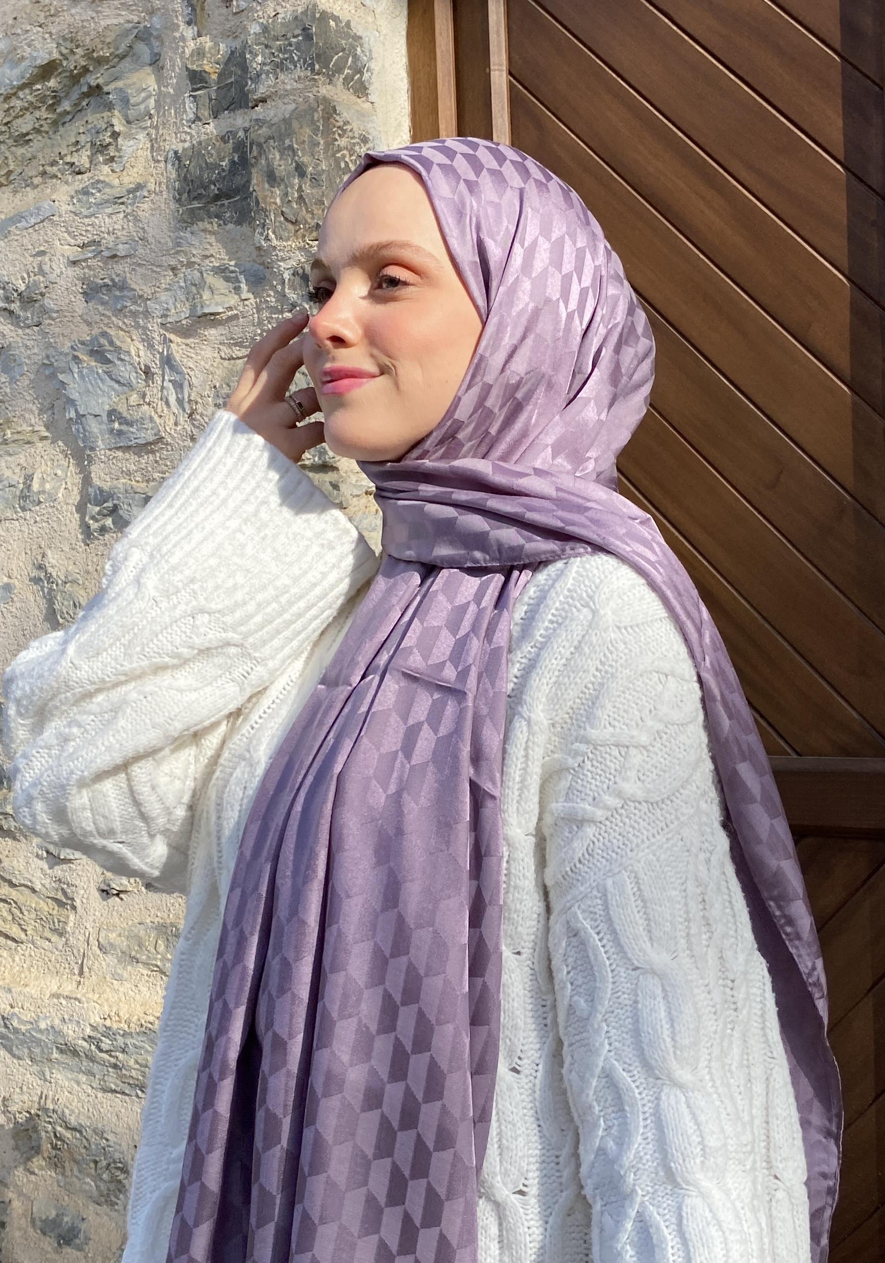 Leylak Koza Desen İpekli Pamuk Şal