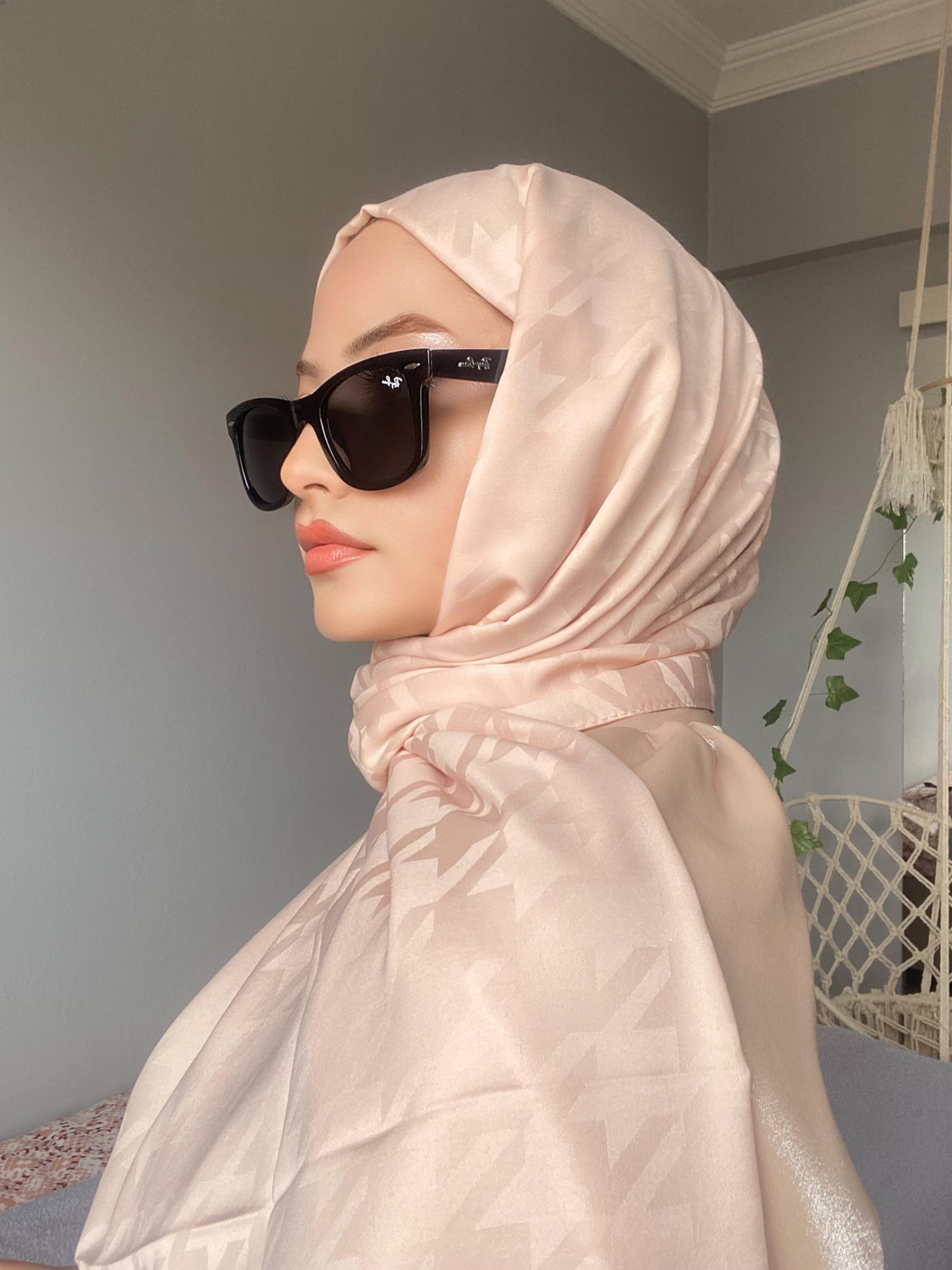 Pudra Kazayağı Desen İpekli Pamuk Şal