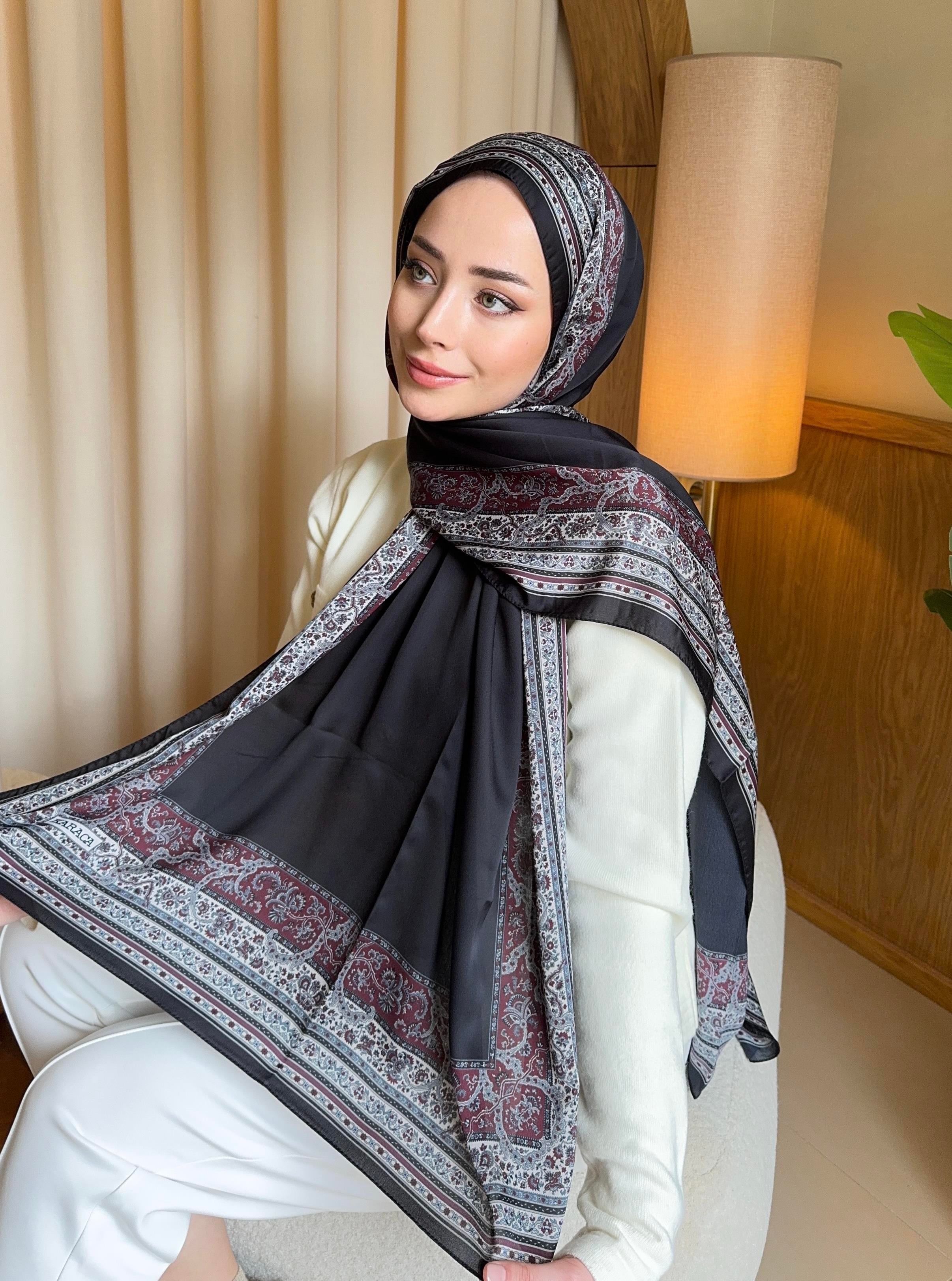 SiyahBordo Deluxe İpek Şal