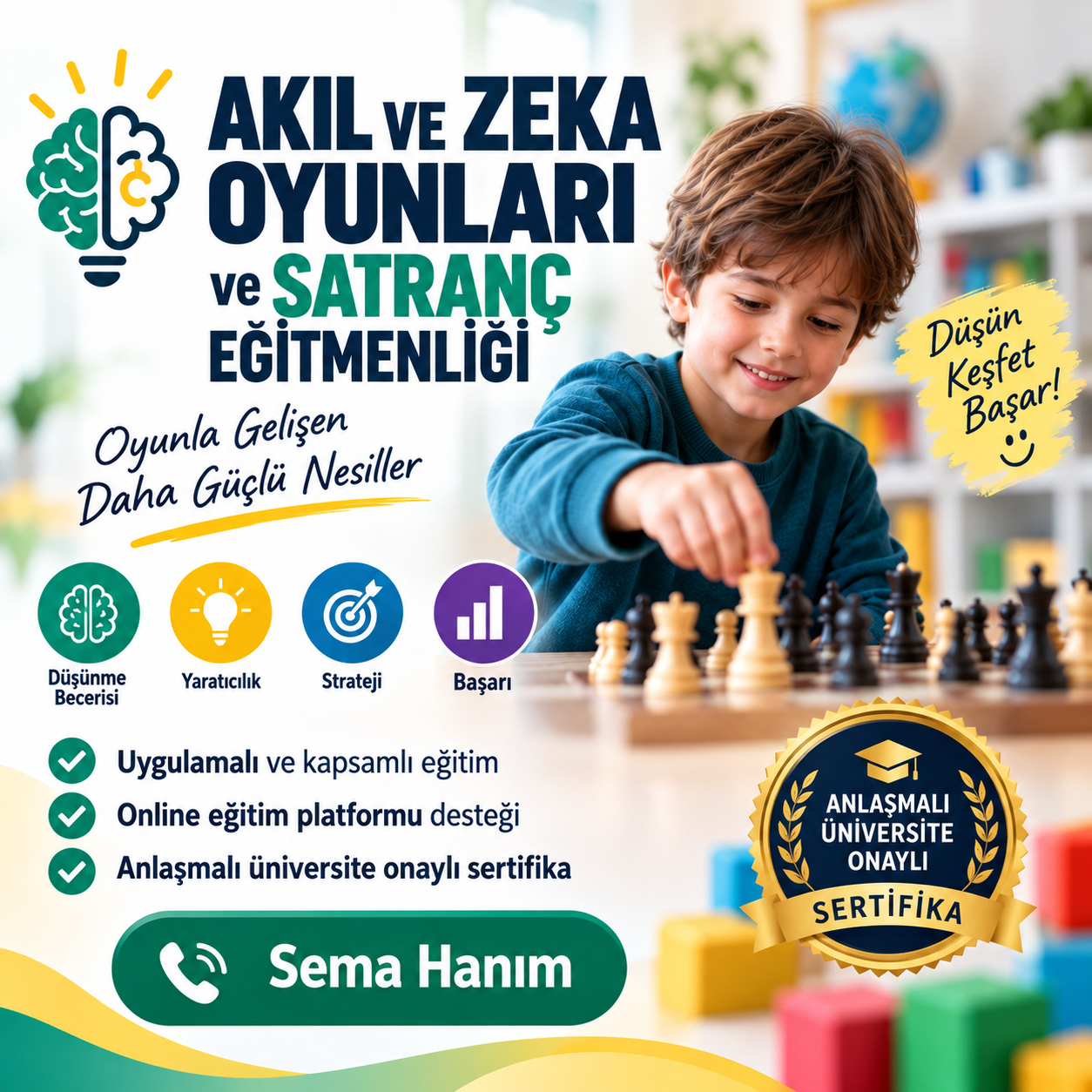 Üniversite OnaylıAkıl Zeka Oyunları ve Satranç Eğitmenliği Örgün Eğitim 