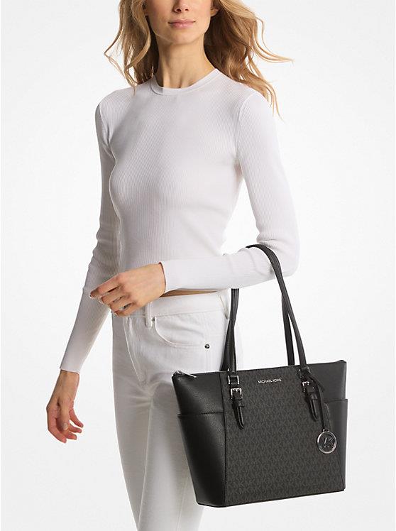 Michael Kors Charlotte Large Logo and Leather Top-Zip Tote Bag