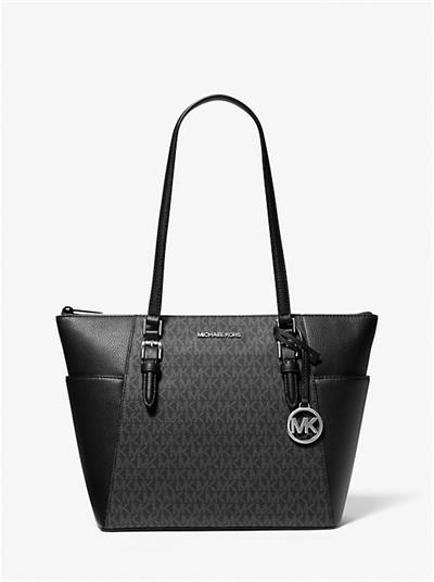 Michael Kors Charlotte Large Logo and Leather Top-Zip Tote Bag