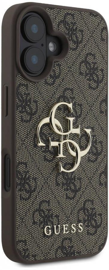 Apple iPhone 16 Kılıf Guess Orjinal Lisanslı PU Deri 4G Desenli Metal Büyük 4G ve Yazı Logolu Kapak GUHCP16S4GMGBR 