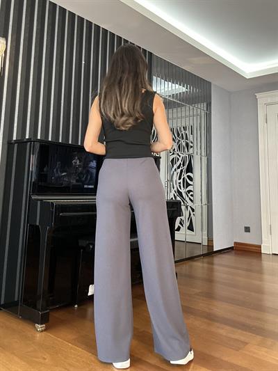 Antrasit Beli Lastikli Krep Pantolon