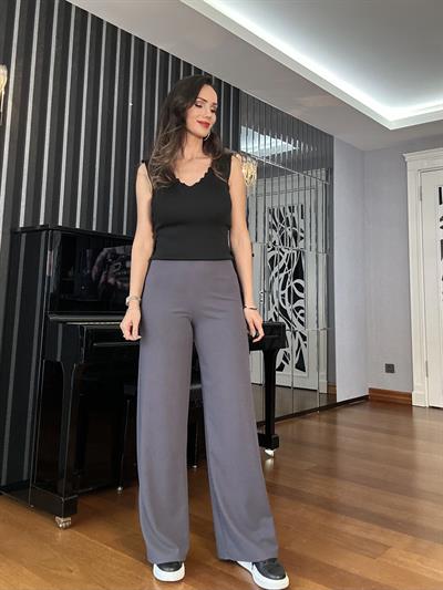 Antrasit Beli Lastikli Krep Pantolon